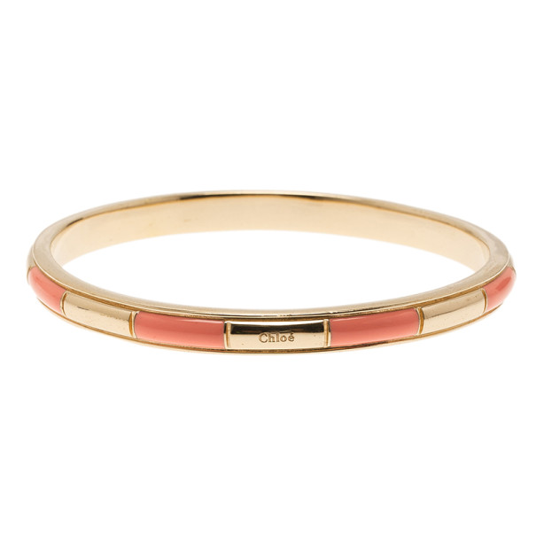مملوكة مسبقًا Chloe Logo Embossed Pink Thin Bangle 21CM