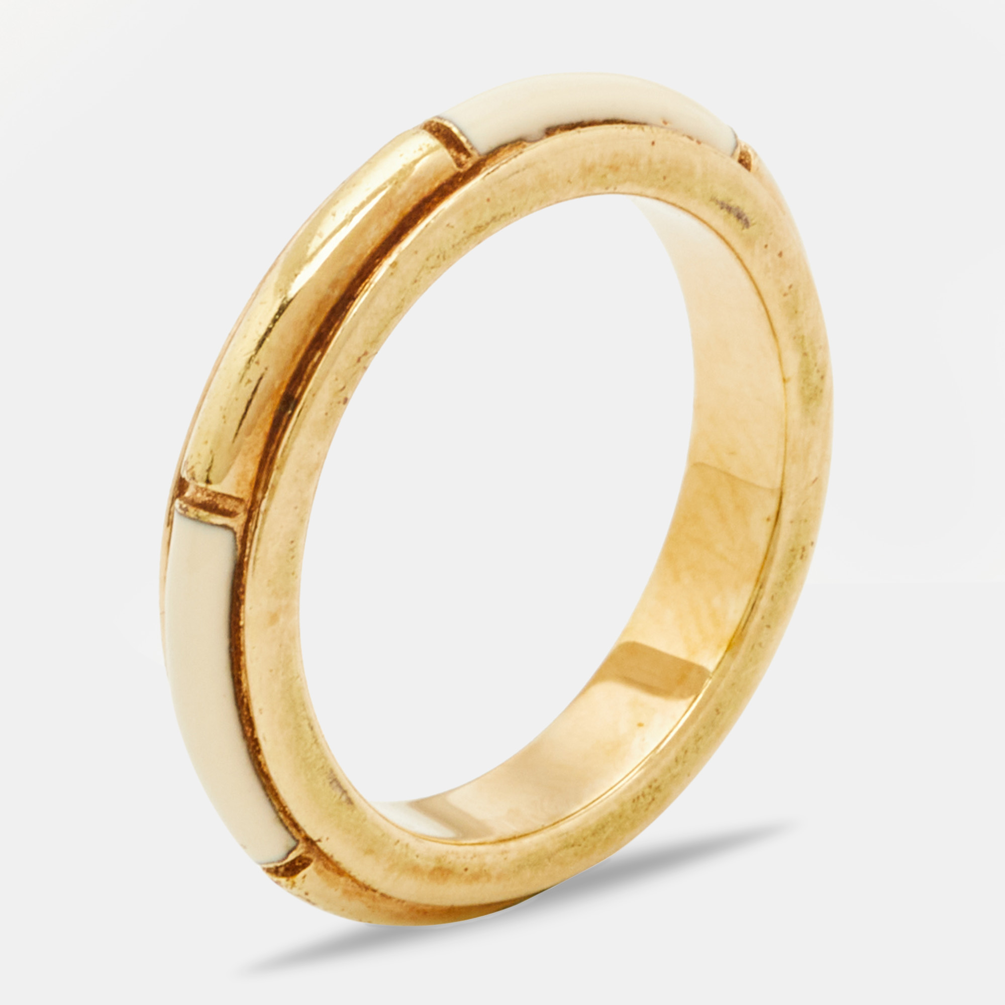 Pre-owned Chloé Enamel Gold Band Ring Size 52