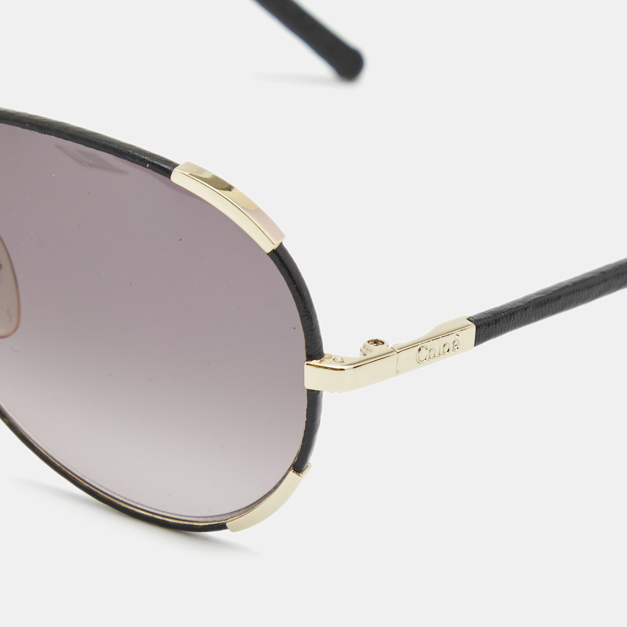 

Chloe Black/Gold Leather and Metal Gradient Sunglasses