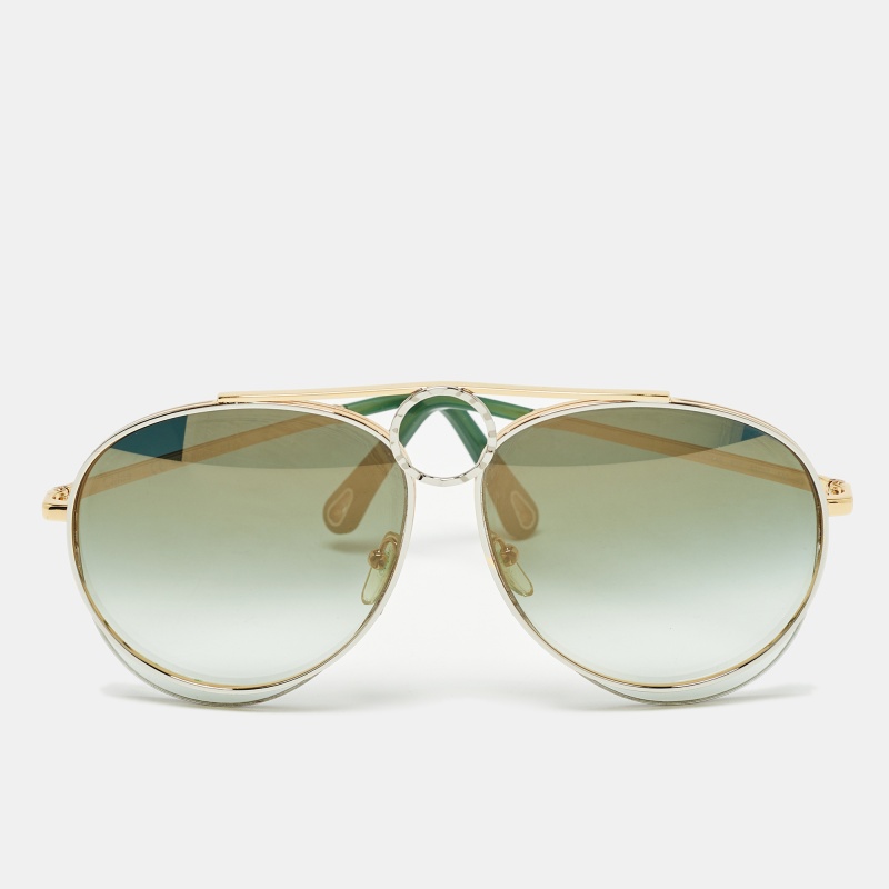 Pre-owned Chloé Green/gold Gradient Ce144s Romie Aviator Sunglasses