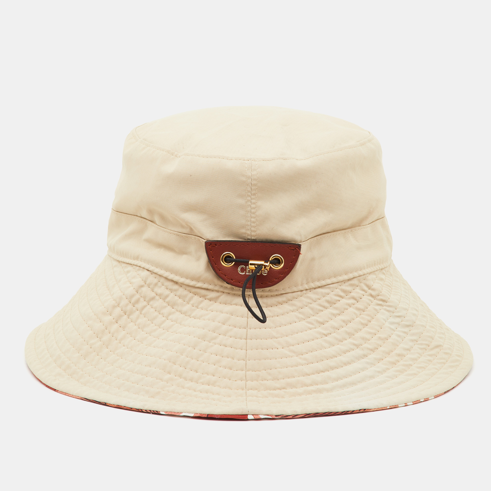 Chloe Beige Logo Print Nylon Bucket Hat