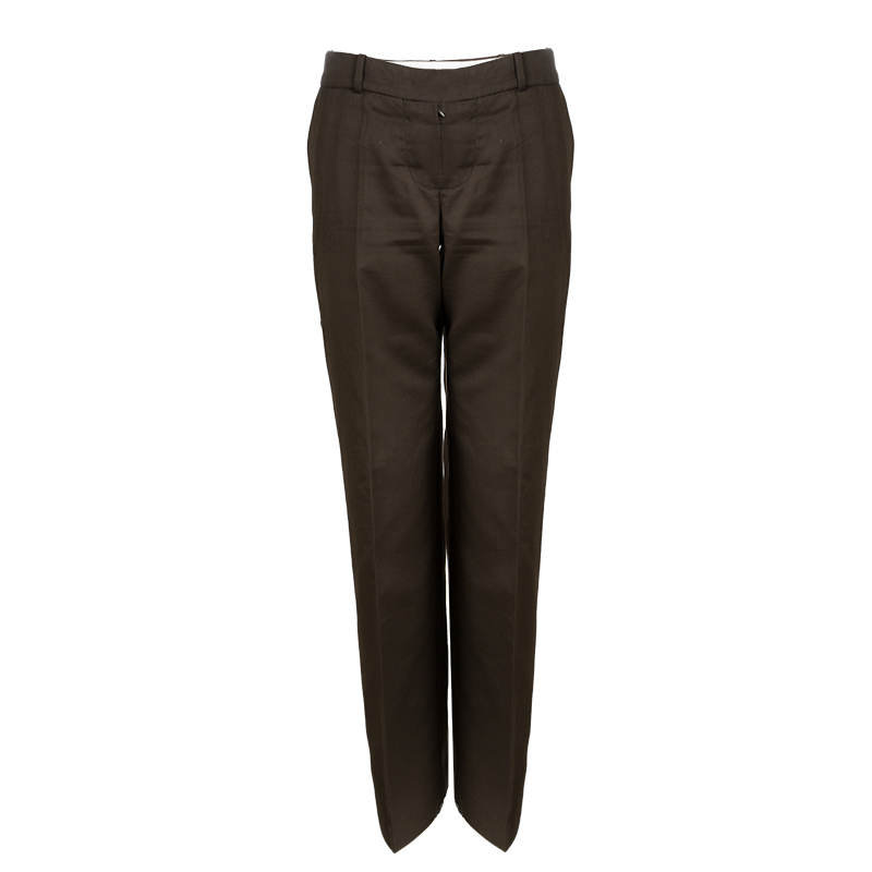 Chloe Marron Fonce Cotton Wide Leg Trousers M