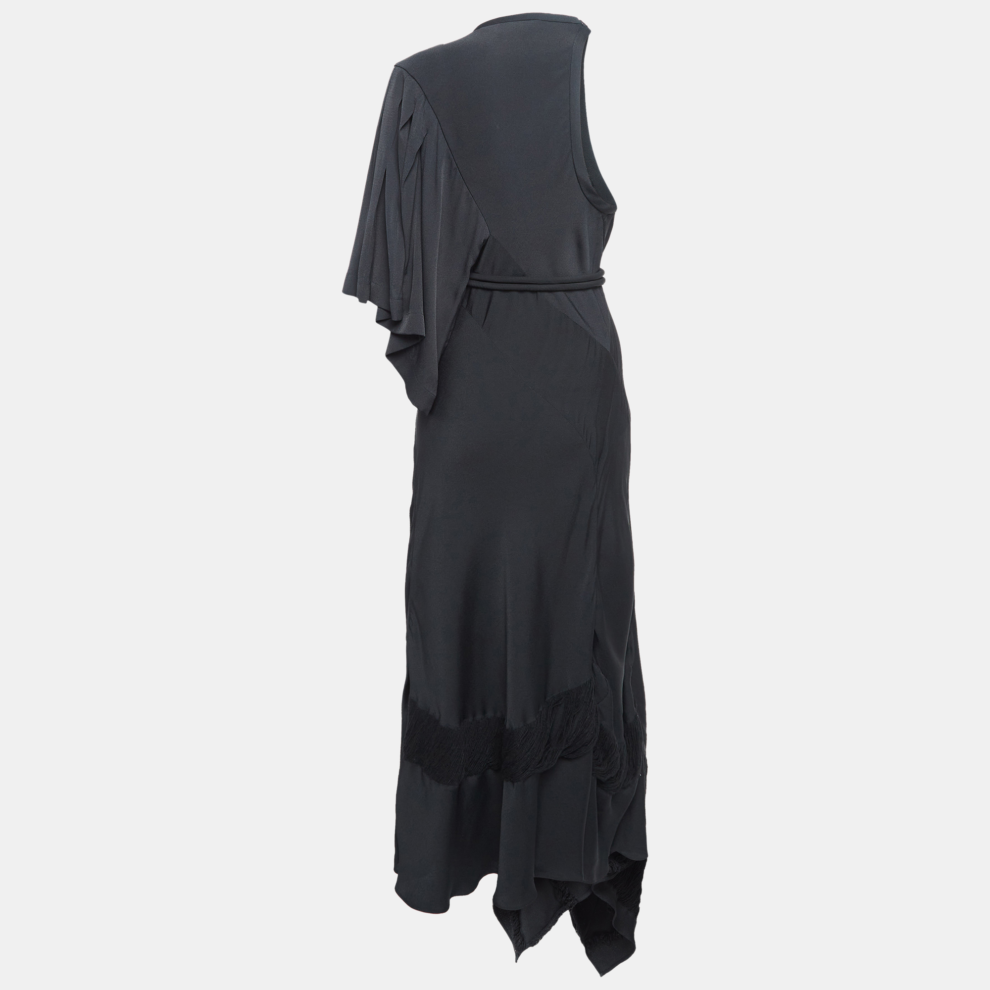 Pre-owned Chloé Black Crepe One Shoulder Belted Maxi Dress M