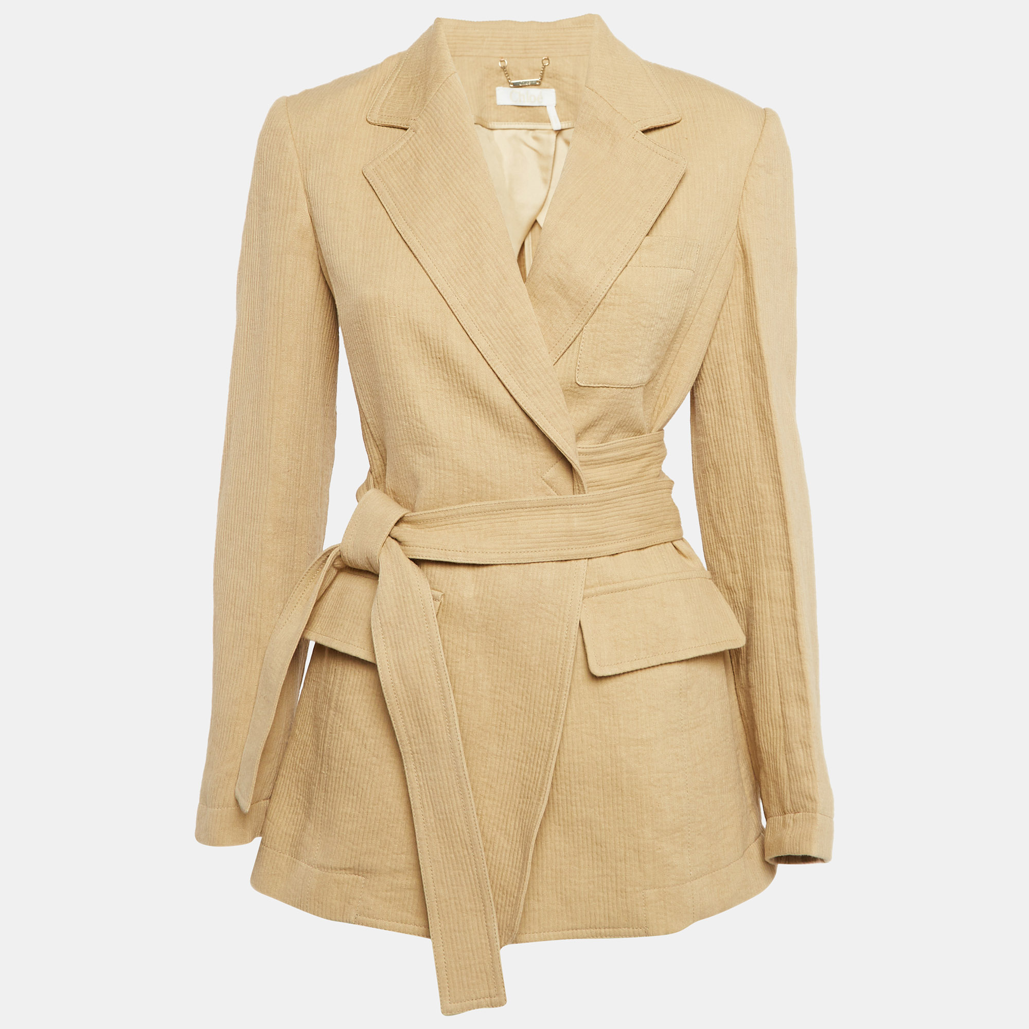 

Chloe Beige Textured Linen Belted Jacket S