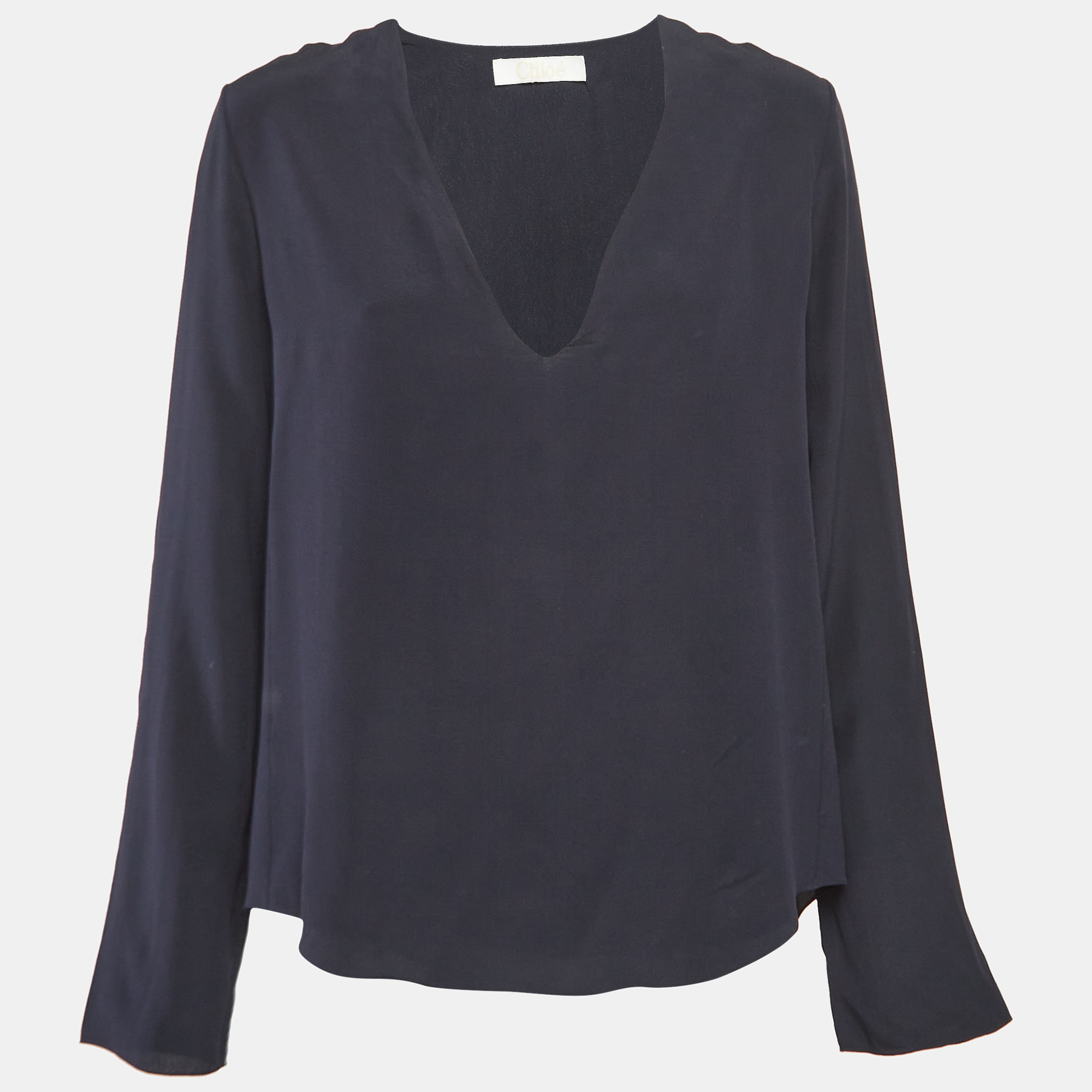 

Chloe Navy Blue Silk V-Neck Full Sleeve Top S