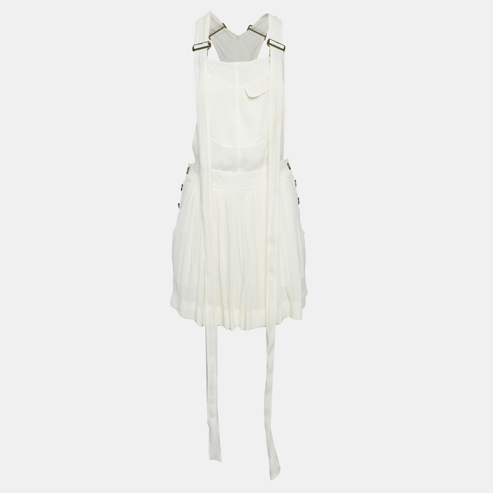 Pre-owned Chloé Milk White Georgette Buckle Front Pleated Mini Dress S