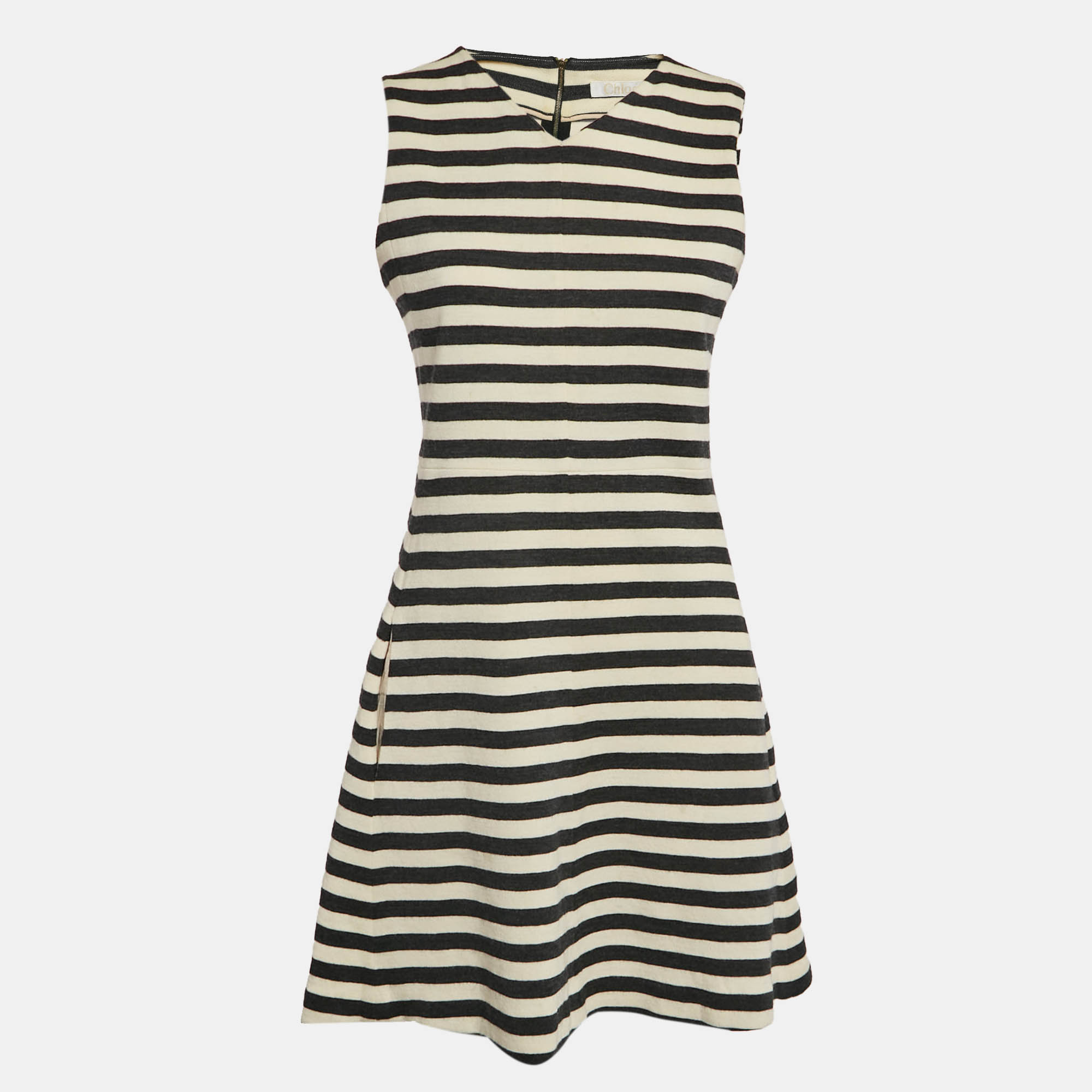 

Chloe Vanilla Cream Stripe Wool Sleeveless Mini Dress M