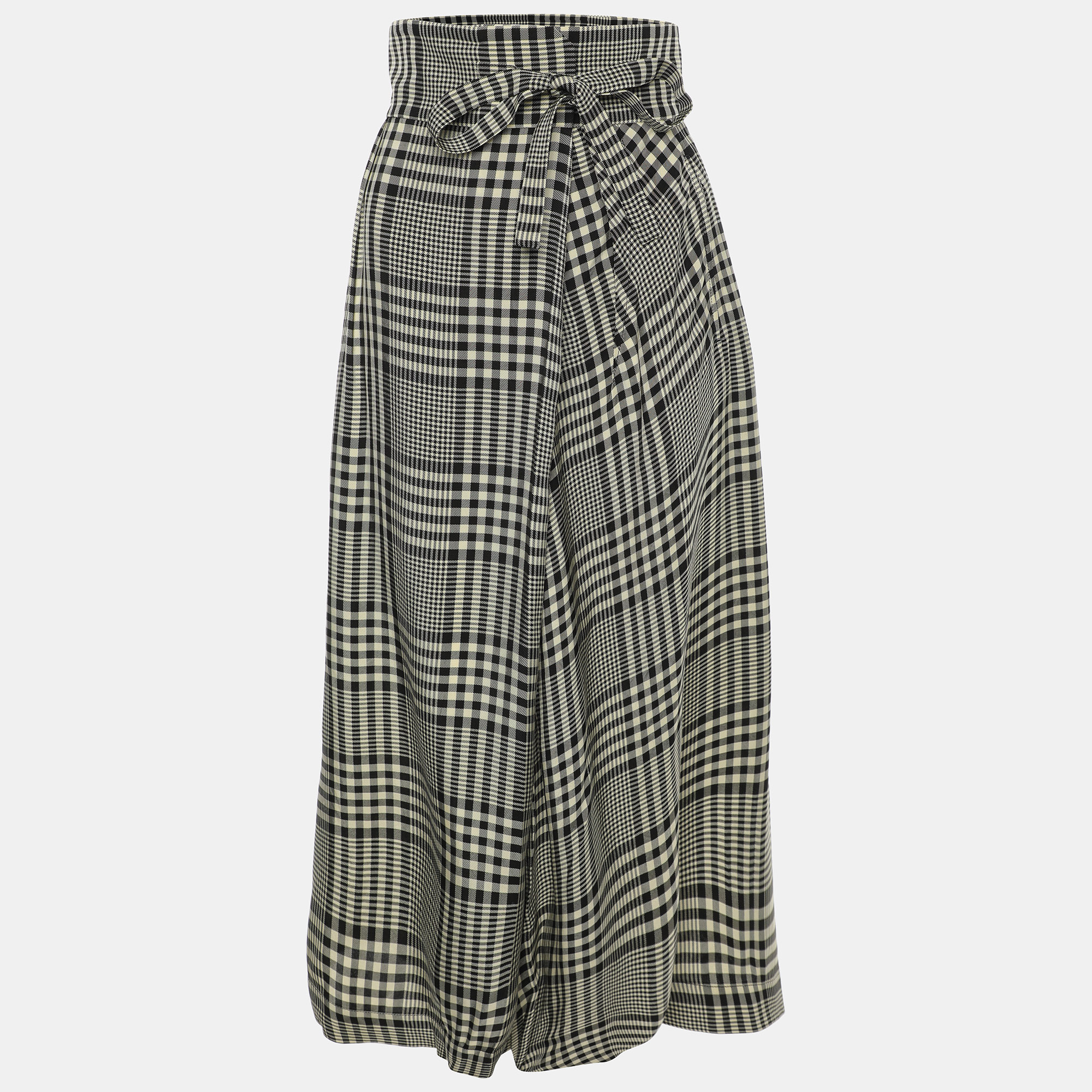 

Chloe Monochrome Checkered Viscose Tie Midi Skirt S, Grey