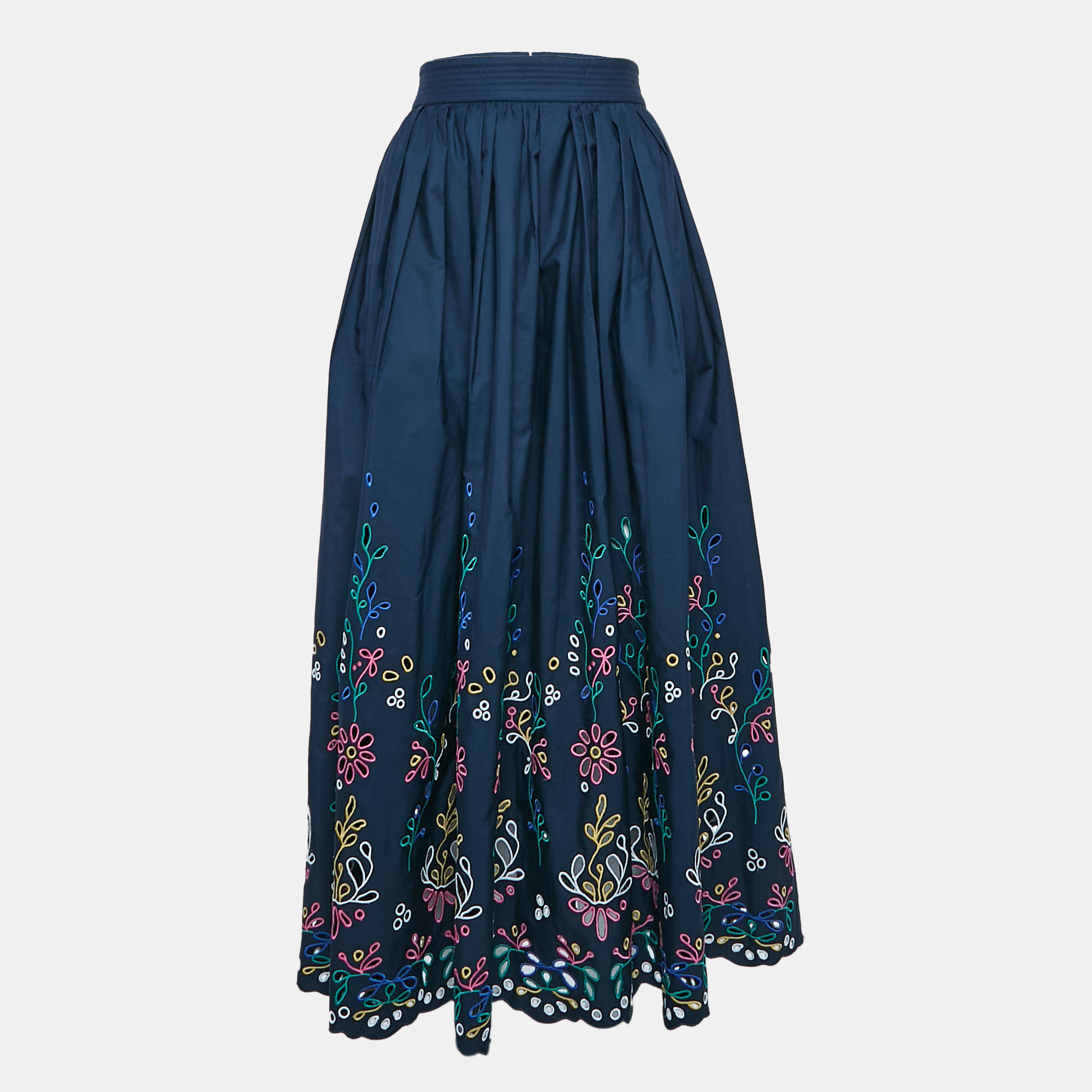 

Chloe Navy Blue Broderie Anglaise Cotton Maxi Skirt M