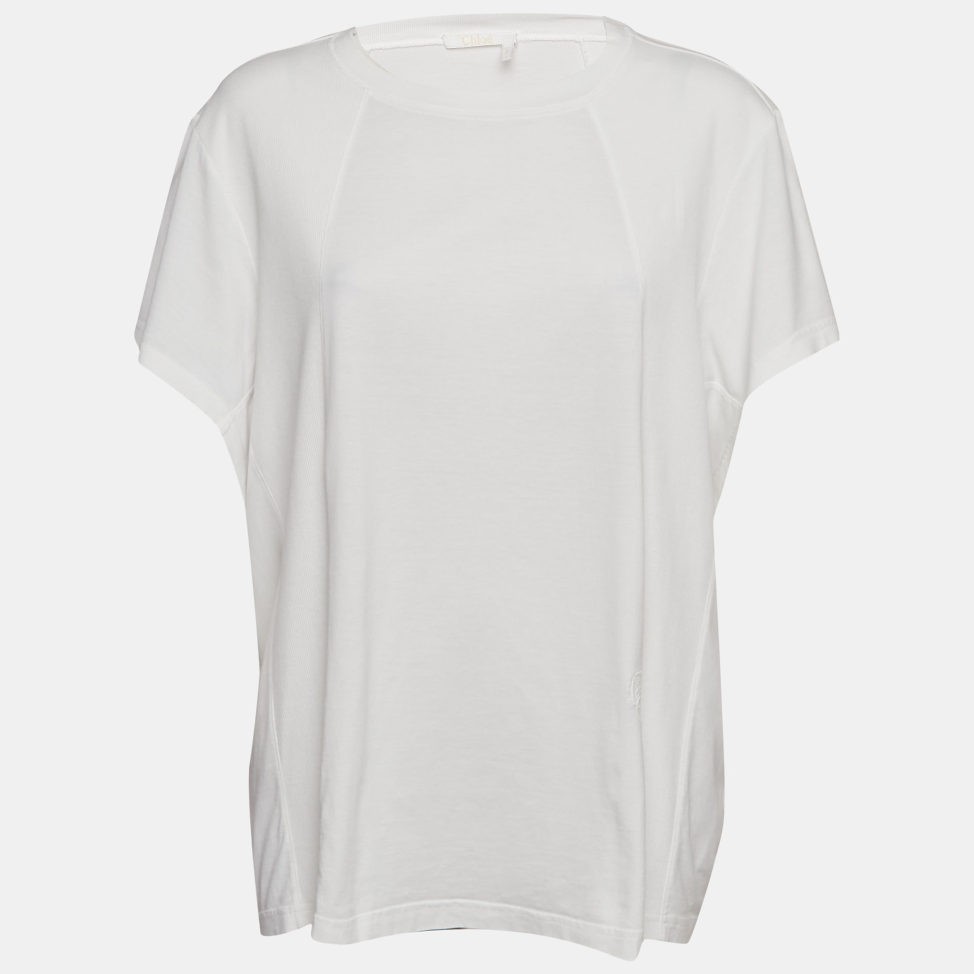 

Chloe White Rib Knit and Jersey Crew Neck T-Shirt M