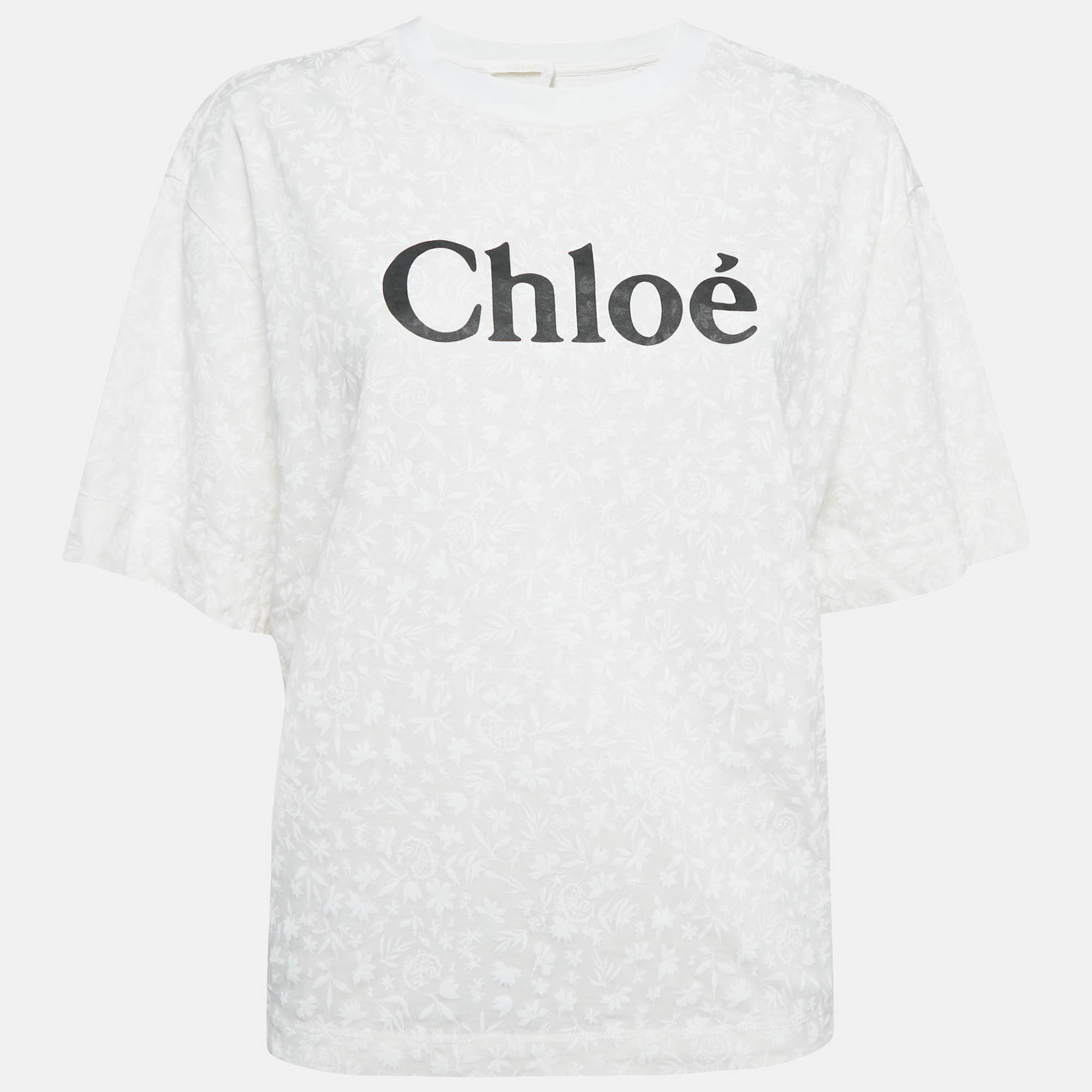 

Chloe Off White Floral and Logo Print Jersey T-Shirt S