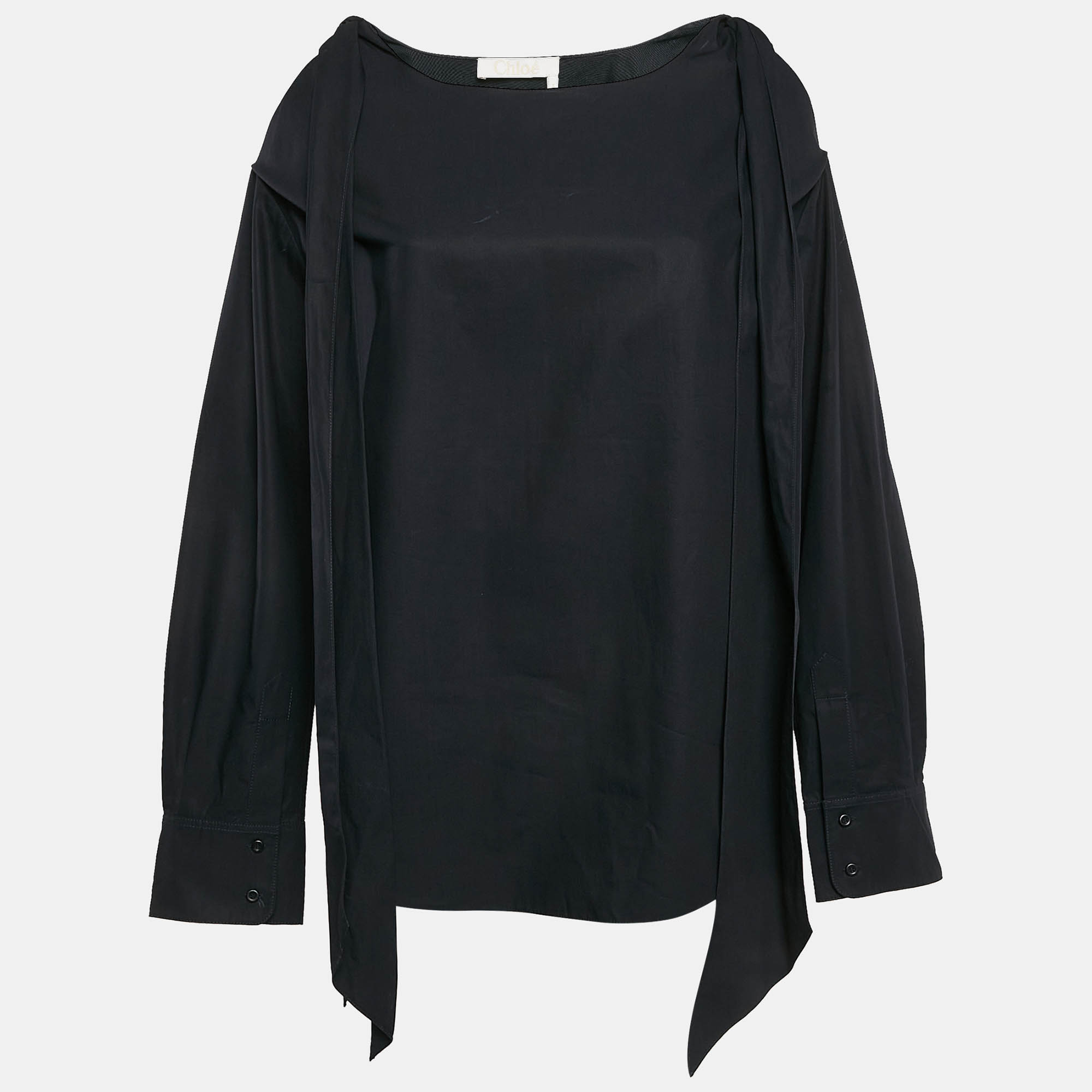 

Chloe Navy Blue Cotton Cold-Shoulder Blouse M