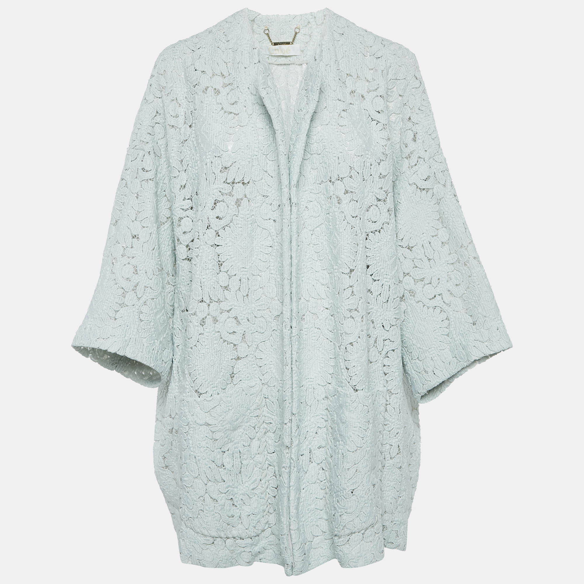 

Chloe Faded Mint Blue Lace Open Front Jacket M