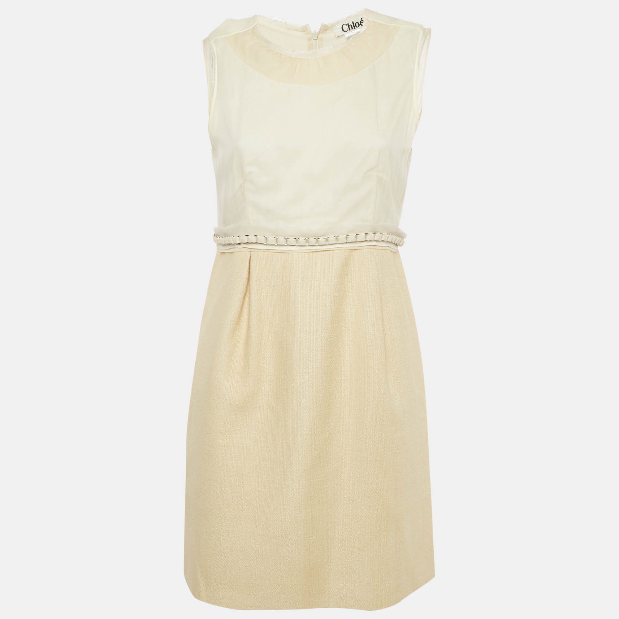 

Chloe Cream Jute and Silk Sleeveless Mini Dress M