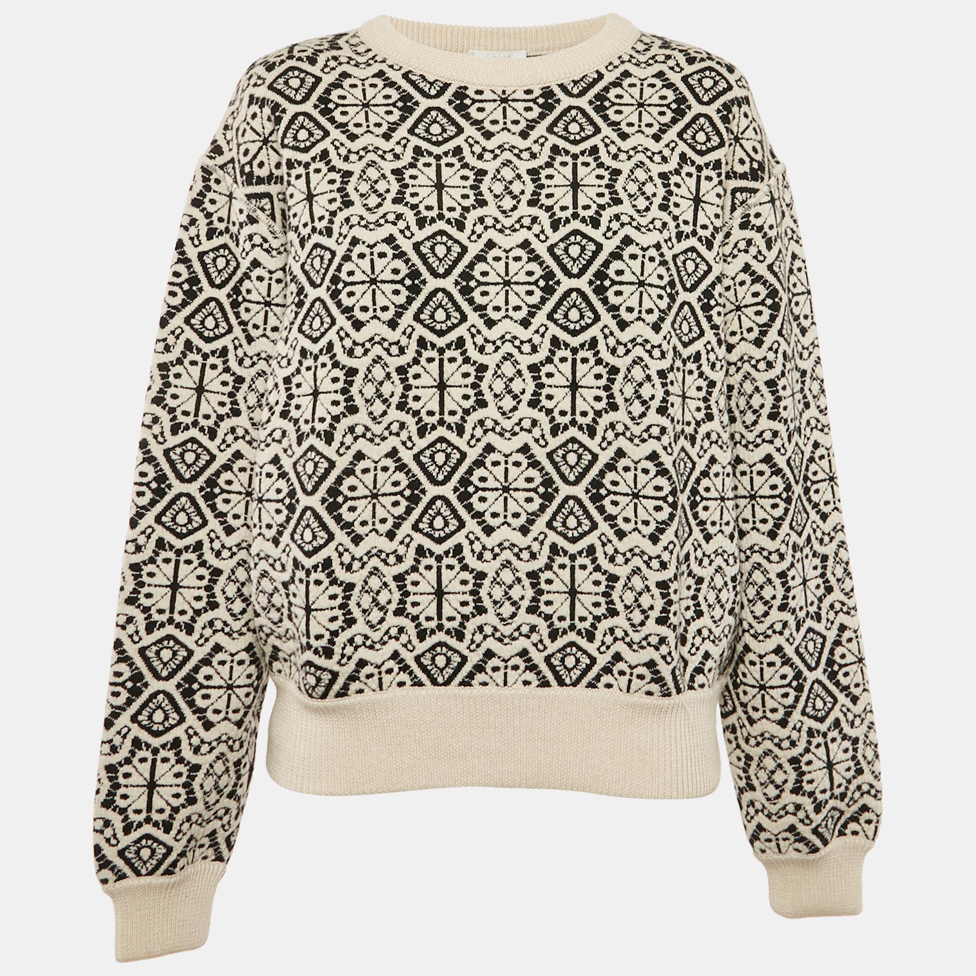 

Chloe Black/Cream Intarsia Crew Neck Sweater L