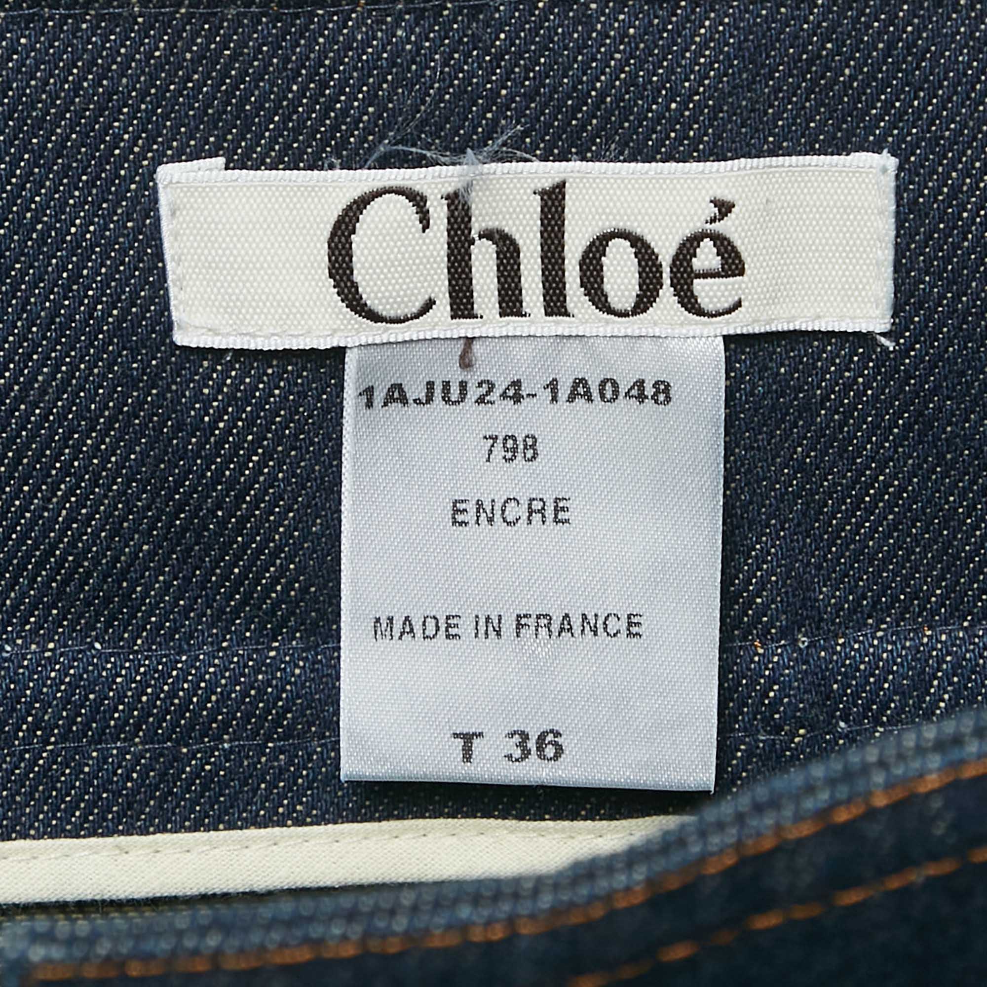 Chloe Vintage Navy Blue Applique Denim Pencil Skirt S 