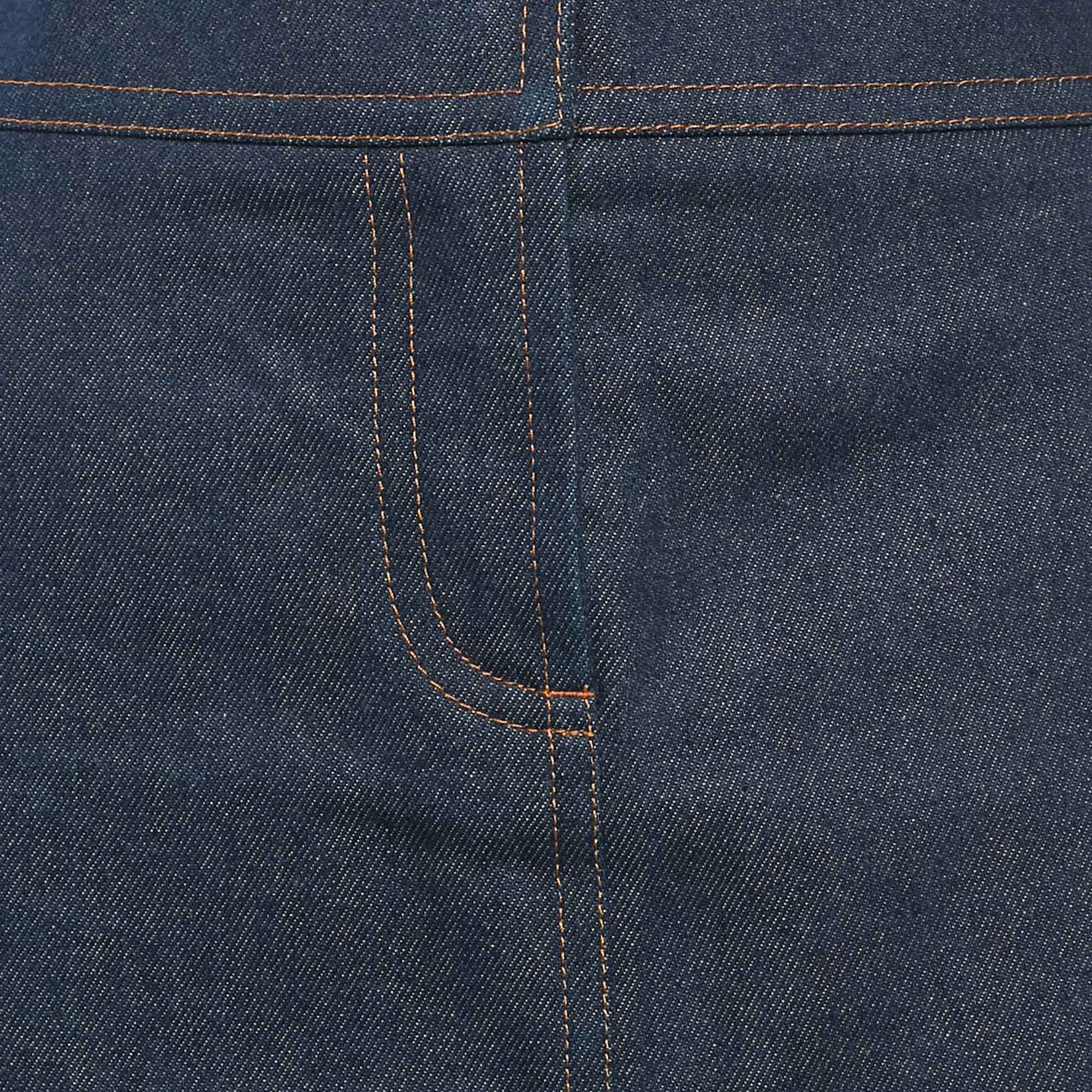 Chloe Vintage Navy Blue Applique Denim Pencil Skirt S 