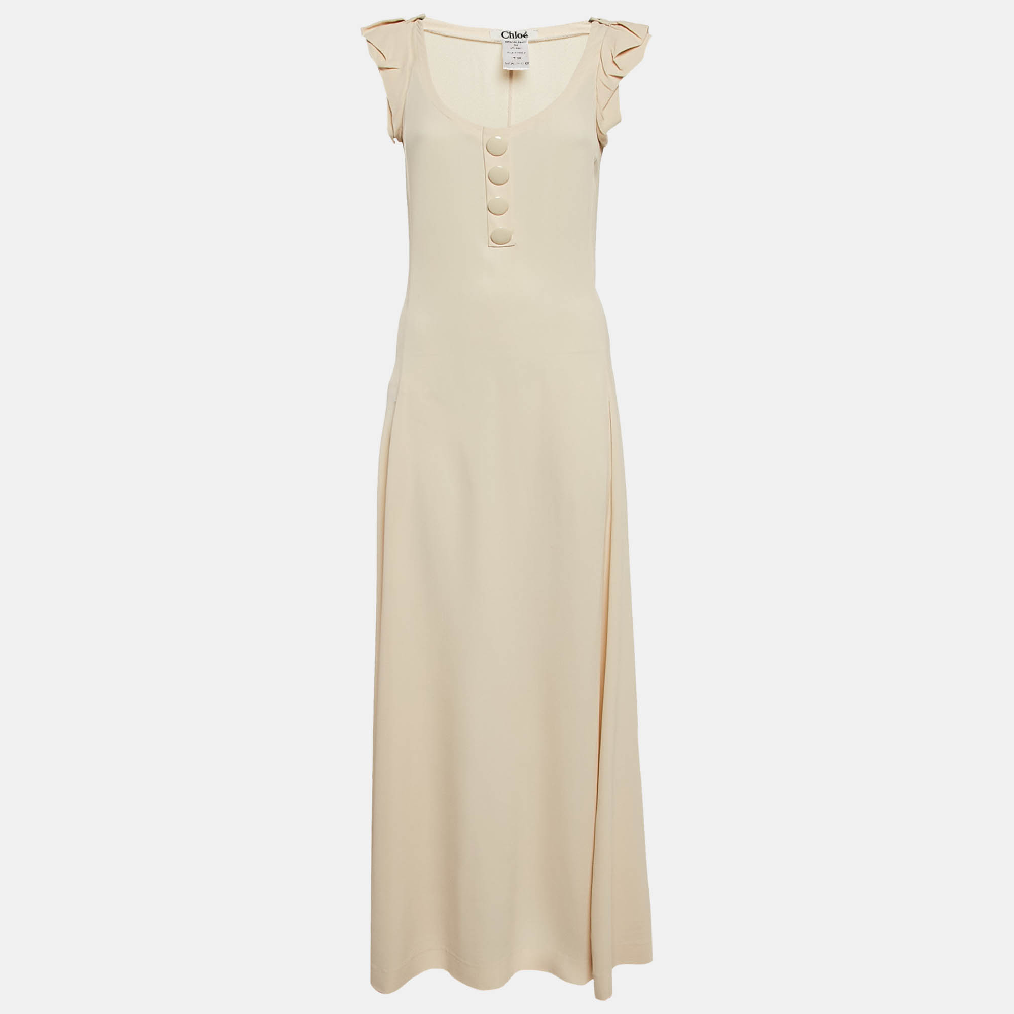 

Chloe Cream Silk Blend Crepe Button Detail Maxi Dress M