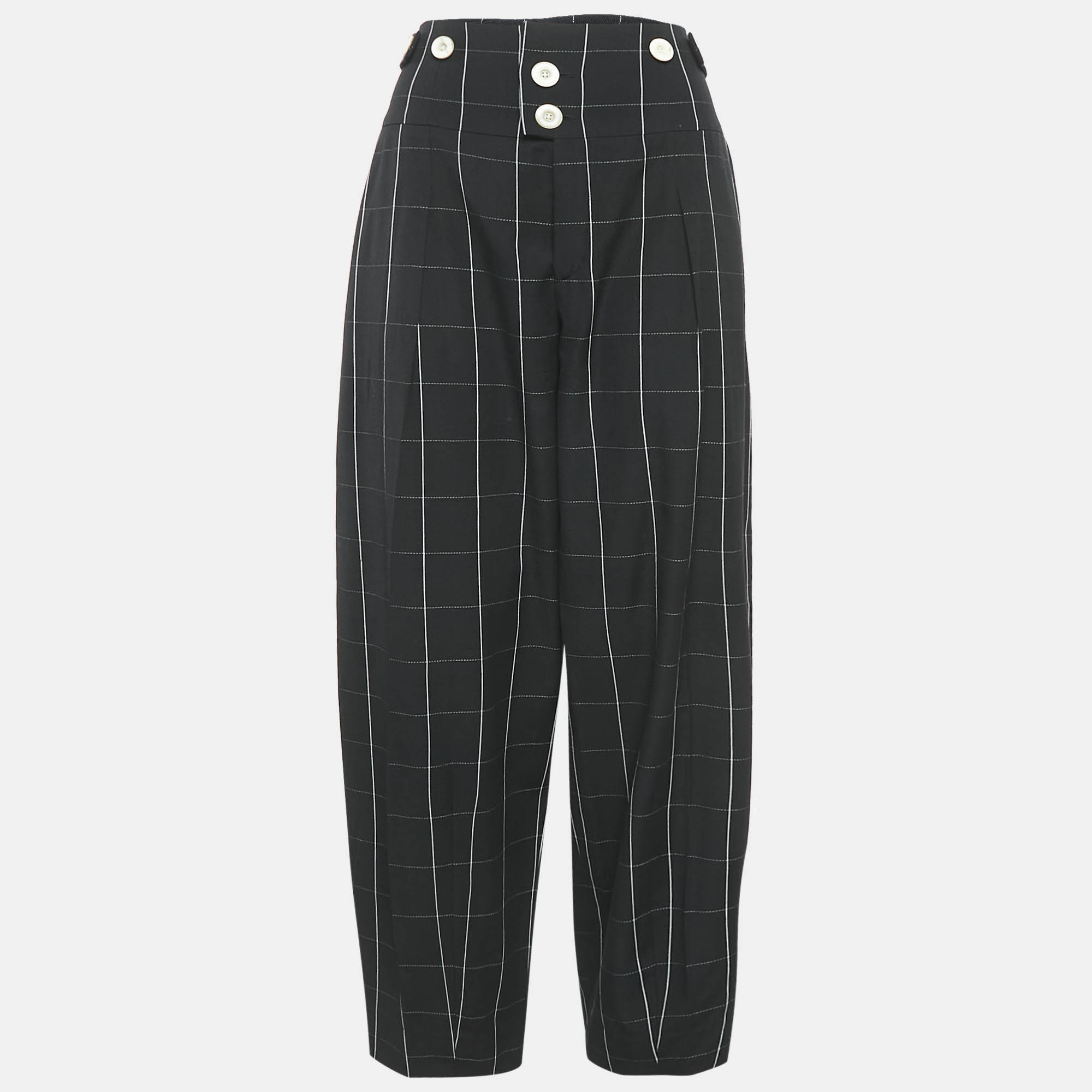 

Chloe Black Checks Wool High Waist Trousers M