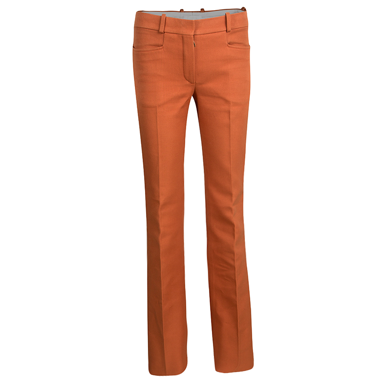 Pre Owned Chloe Orange Cotton Knit Flared Bottom Trousers S