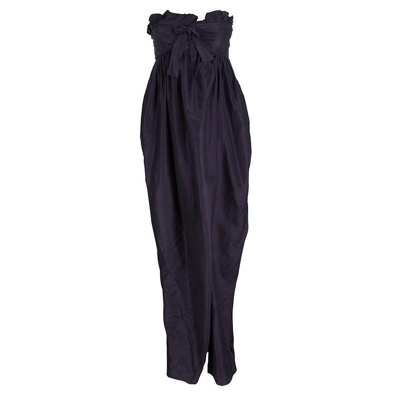 Pre Owned Chloe Navy Blue Ruffle Detail Strapless Draped Jumpsuit S