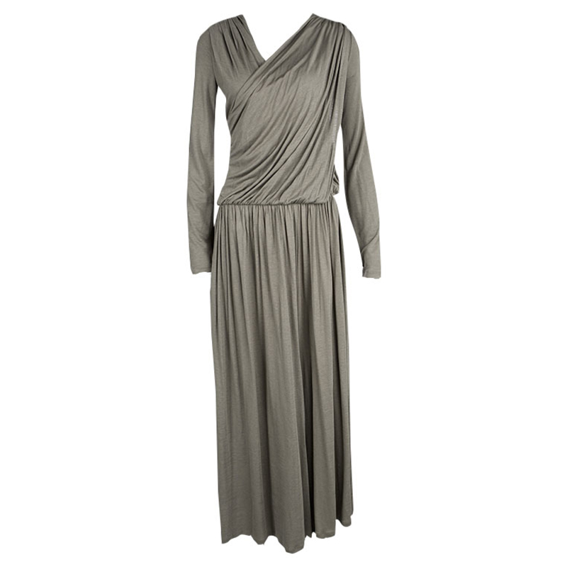 Chloe Grey Draped V-Neck Wide Leg Jumpsuit M
