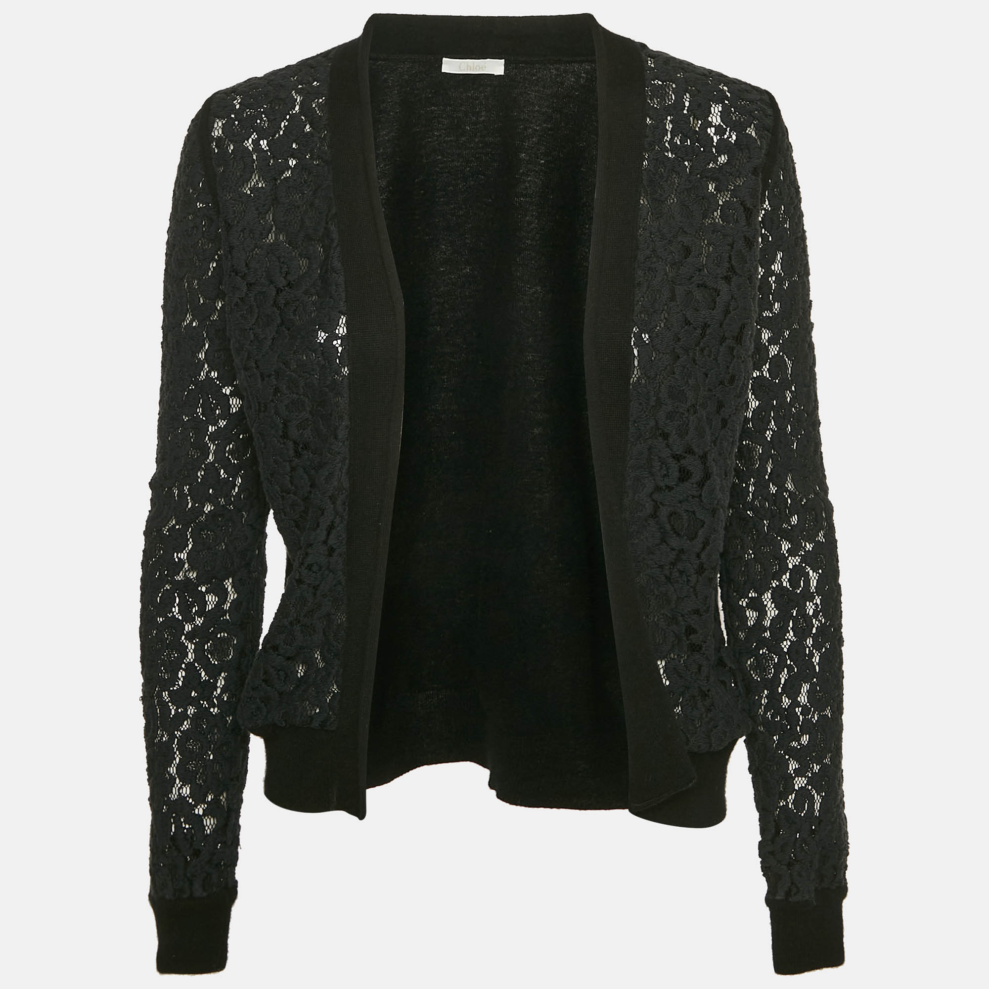 

Chloe Black Crochet and Cashmere Cardigan L