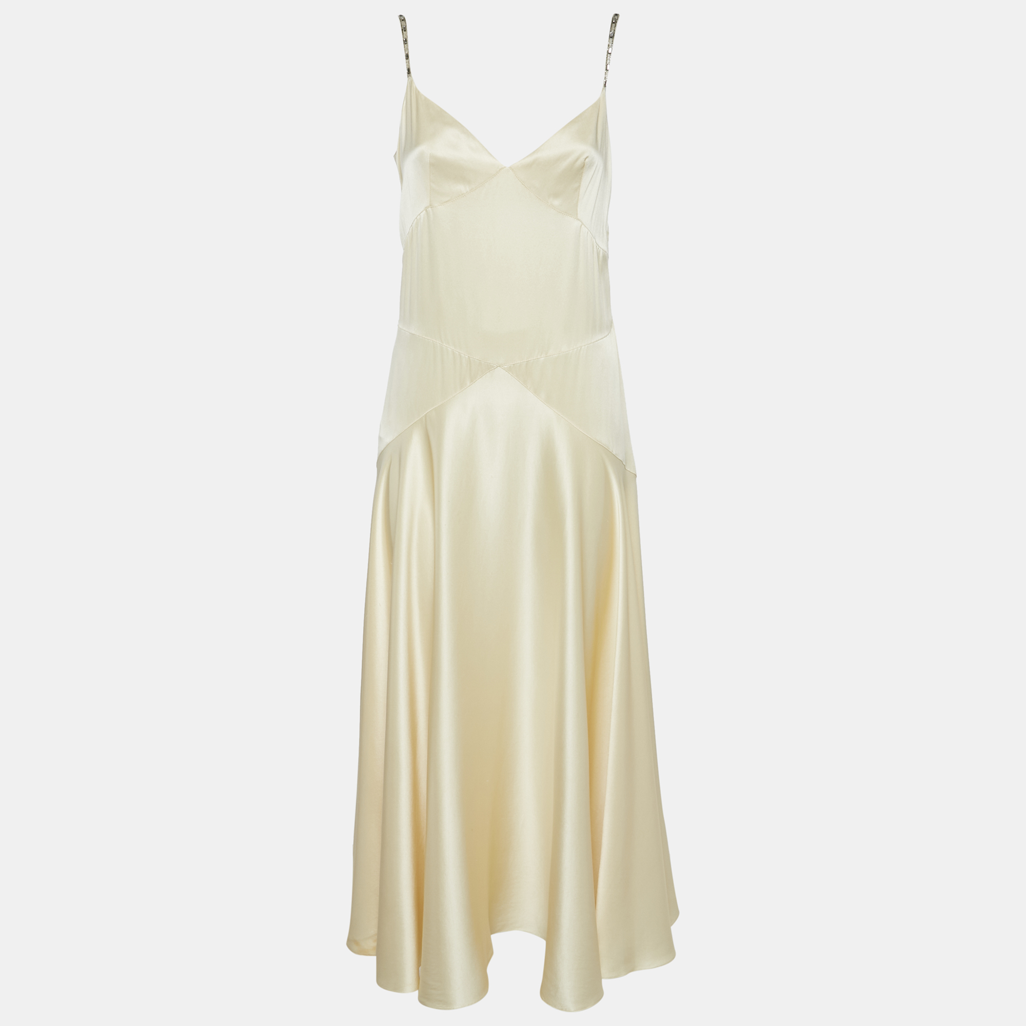 

Chloe Cream Satin Stud Detail Sleeveless Midi Dress M