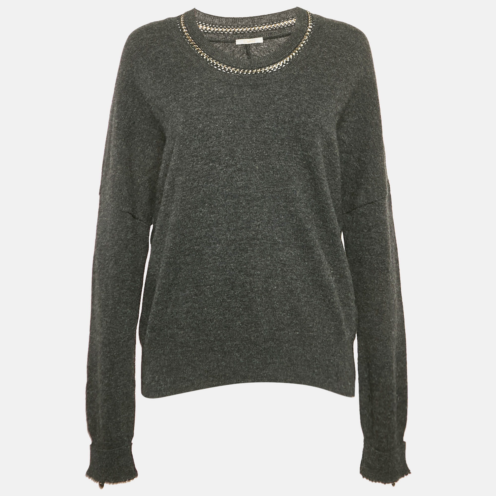 

Chloe Grey Merino Wool Chain Embellished Sweater S