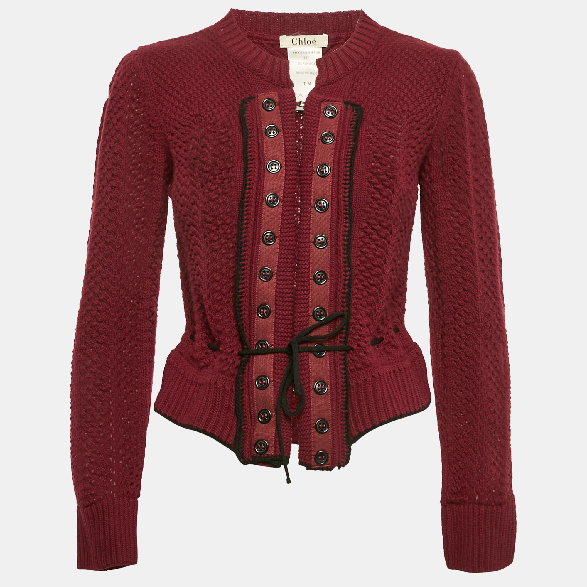 

Chloe Vintage Burgundy Wool Knit Hook Front Cardigan M