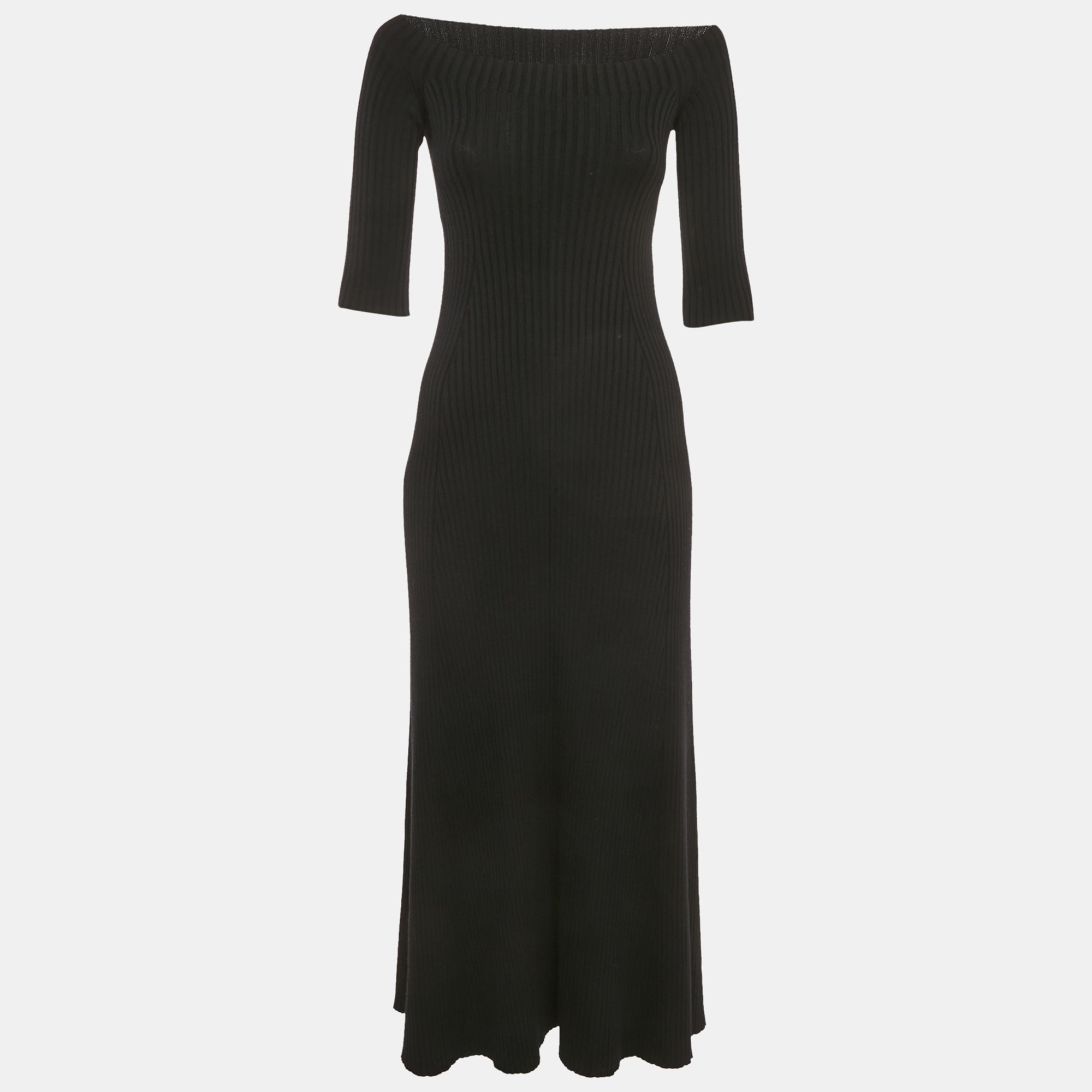 Pre-owned Chloé Black Rib Knit High Neck Flared Midi Dress Xs