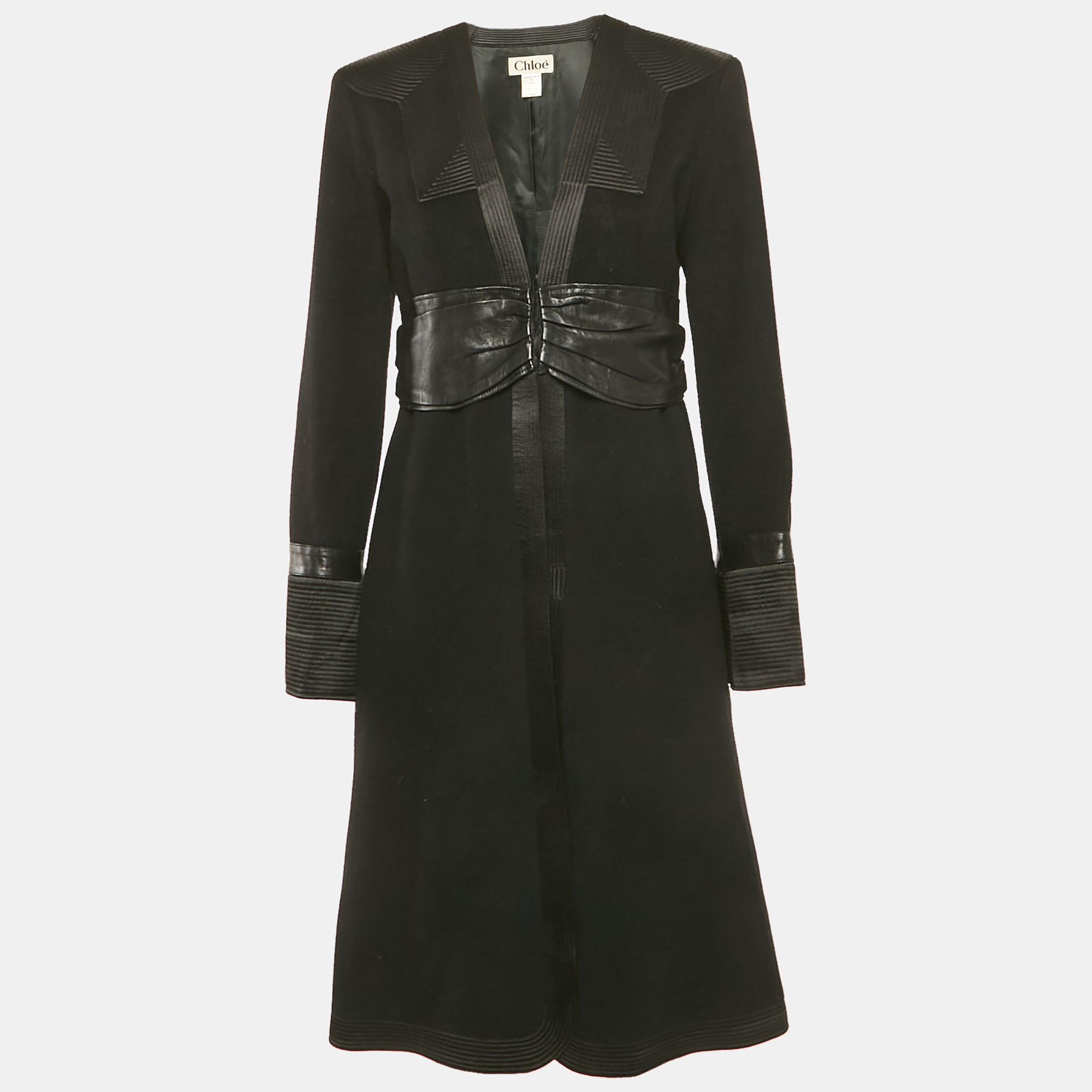 

Chloé Black Wool and Cashmere Leather Trimmed Coat M