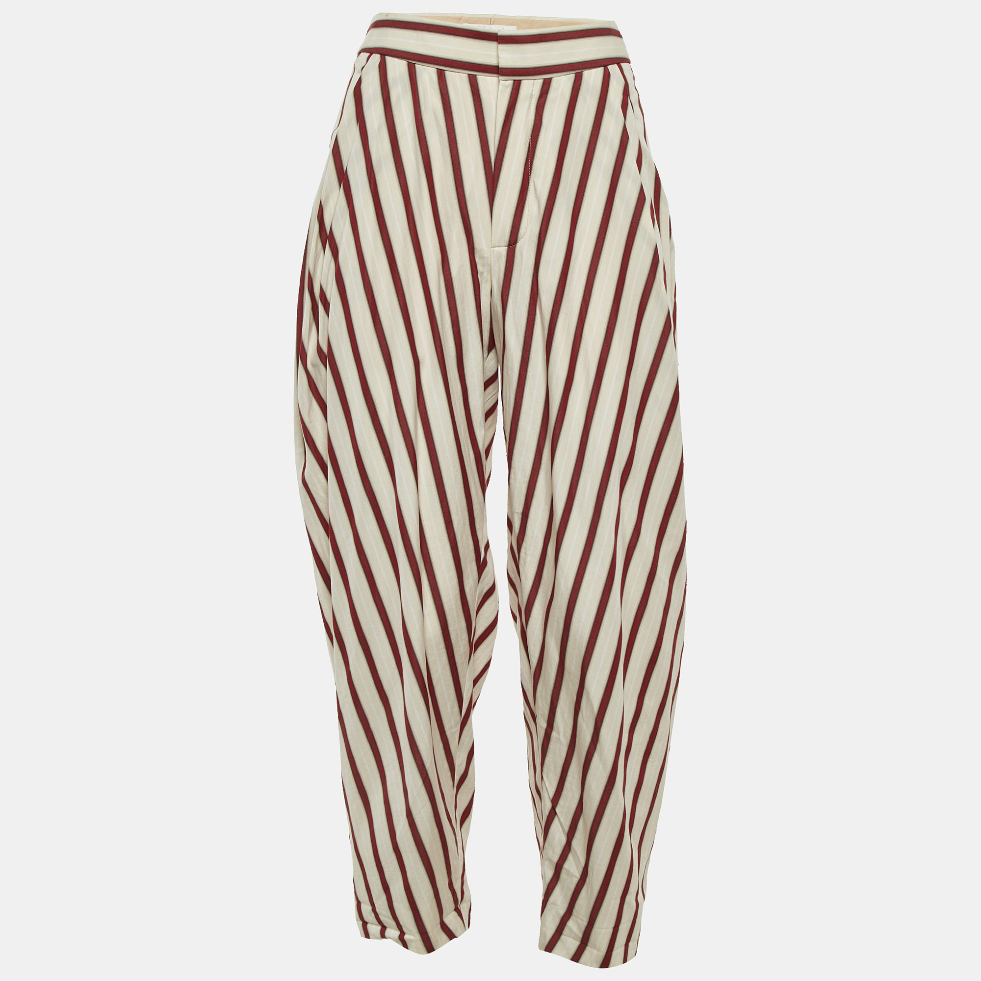 Pre-owned Chloé Cream & Red Striped Baggy Pants S In White
