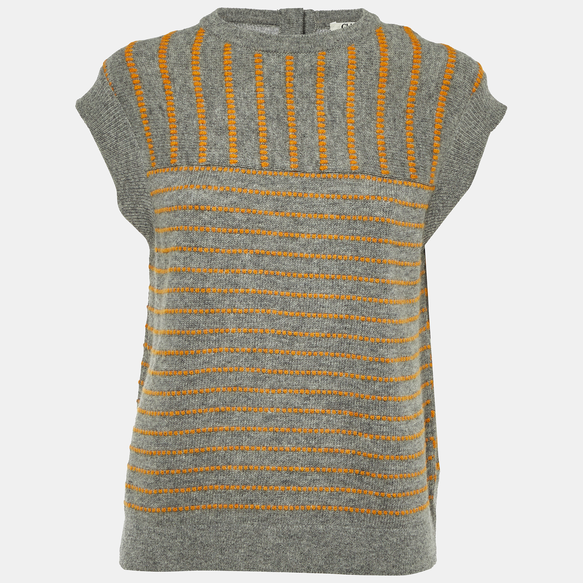 Pre-owned Chloé Grey & Yellow Wool Knit Sleeveless Sweater M In Gray