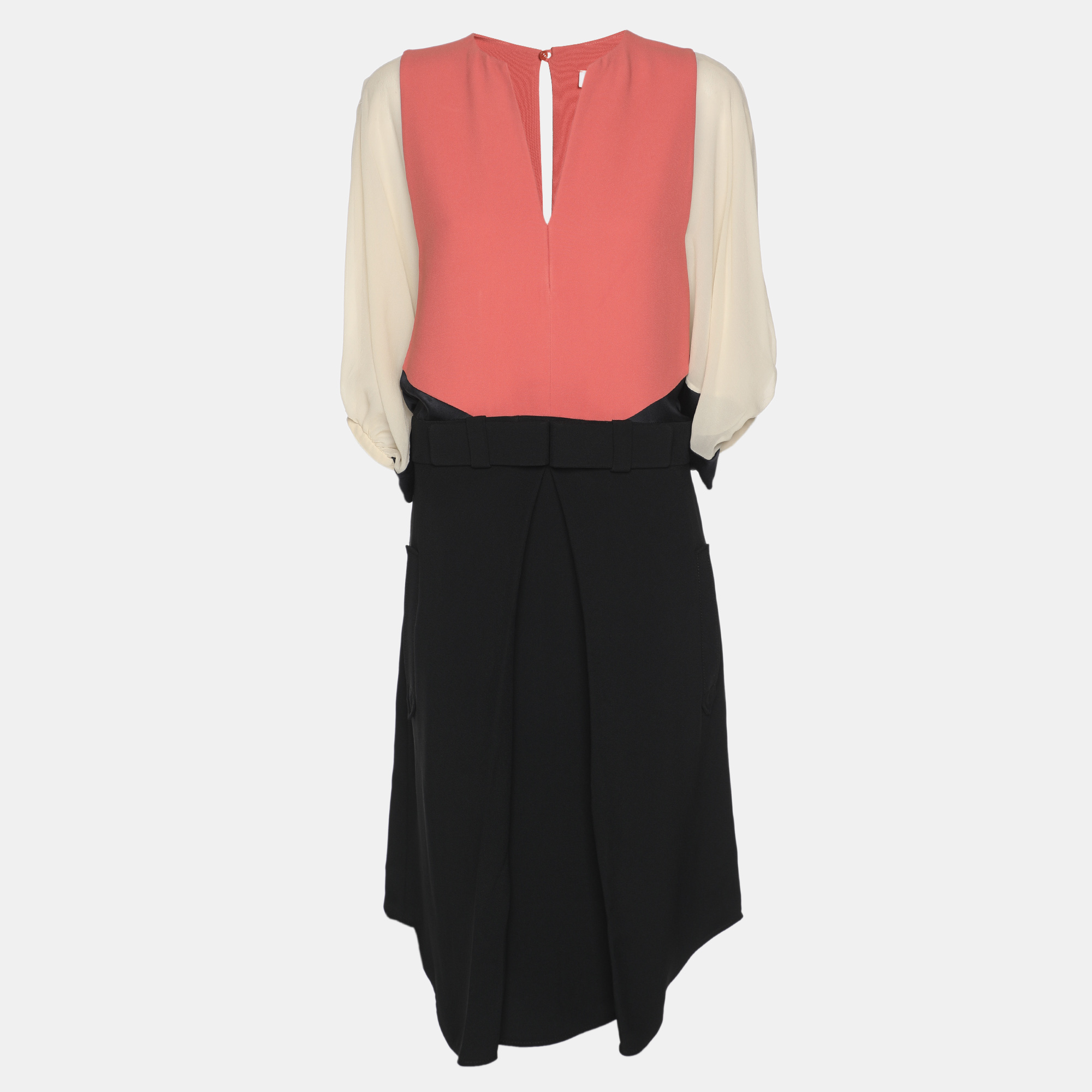Pre-owned Chloé Colorblock Crepe Fabric Midi Dress M In Multi