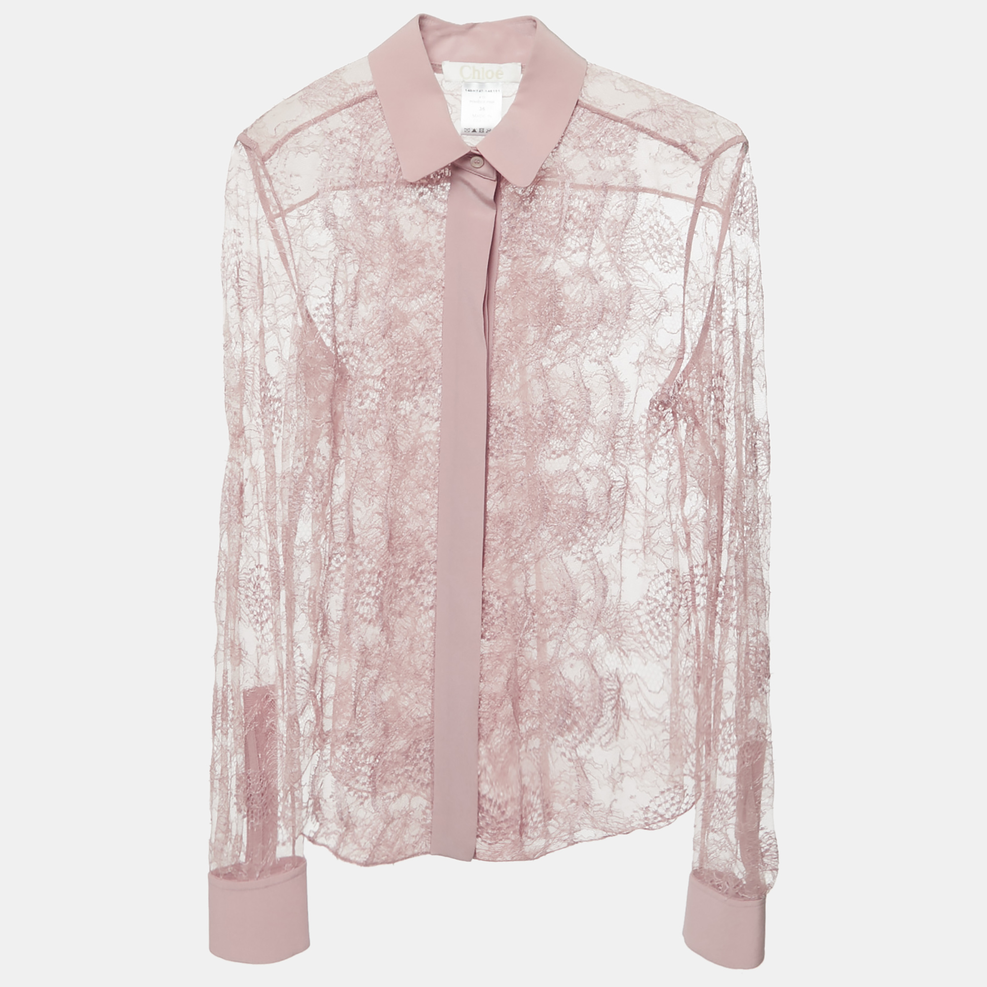 Chlo&eacute; Powder Pink Lace Ruffled Button Front Shirt S