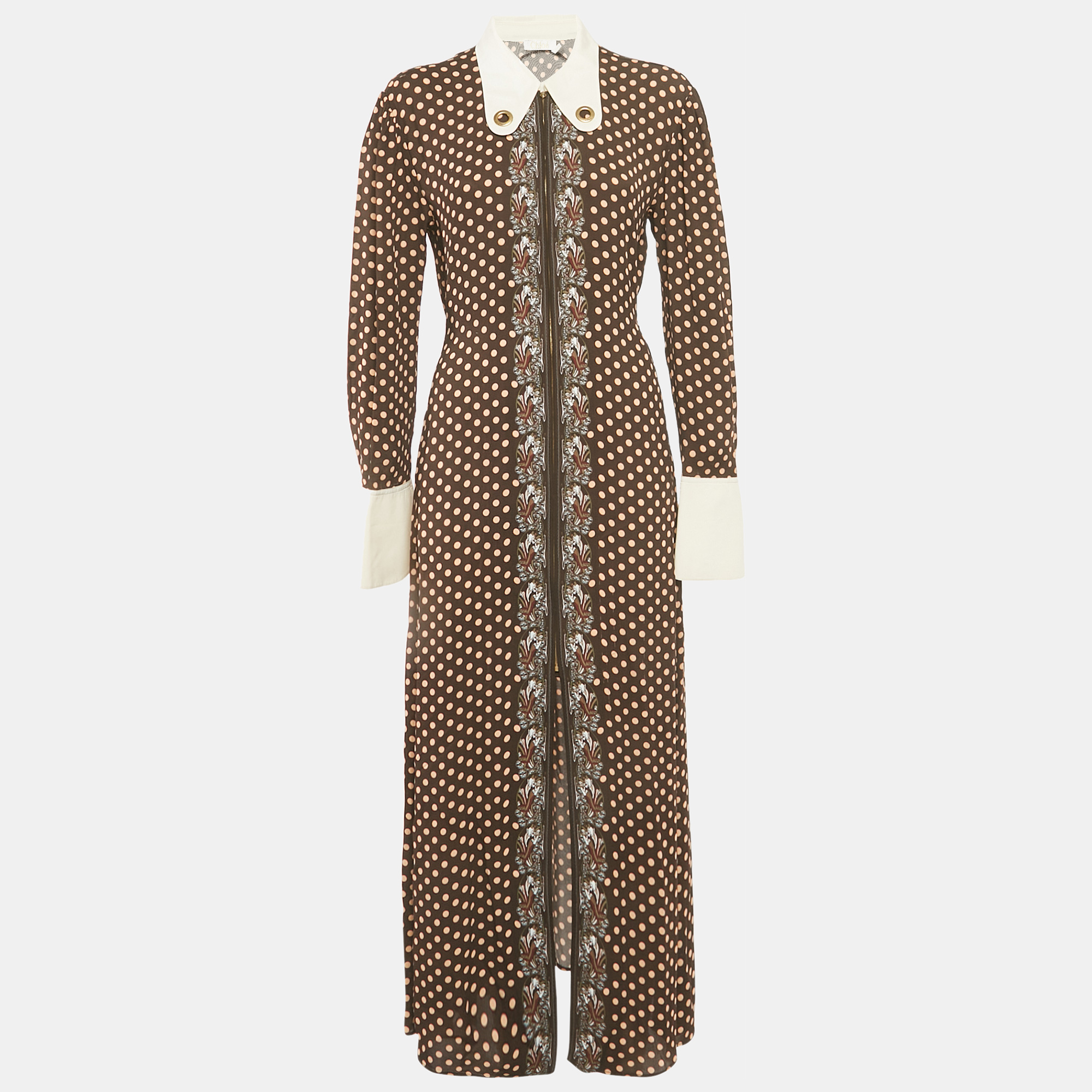 

Chloé Brown Printed Crepe & Silk Maxi Dress L