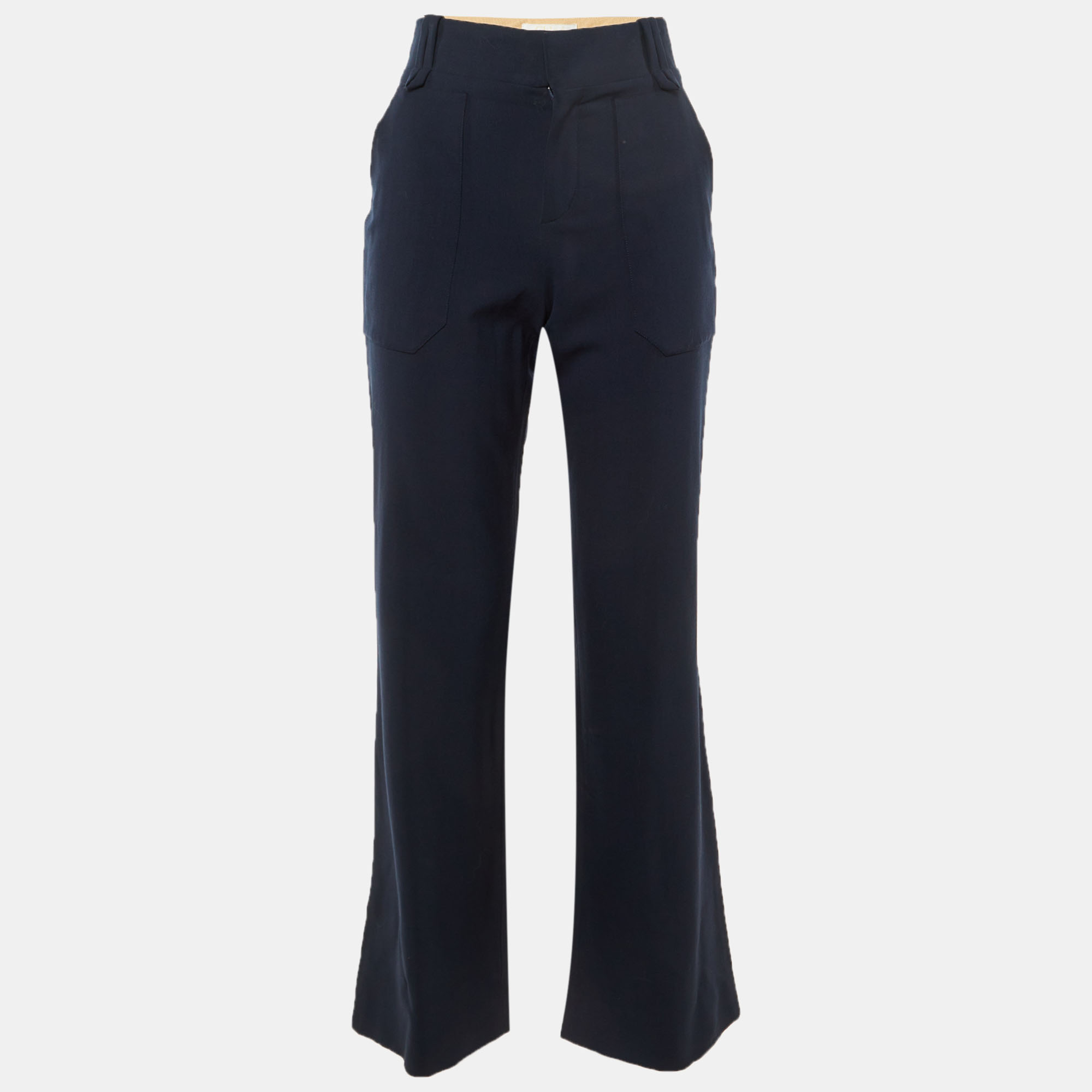 Pre-owned Chloé Navy Blue Wool Flared Trousers M