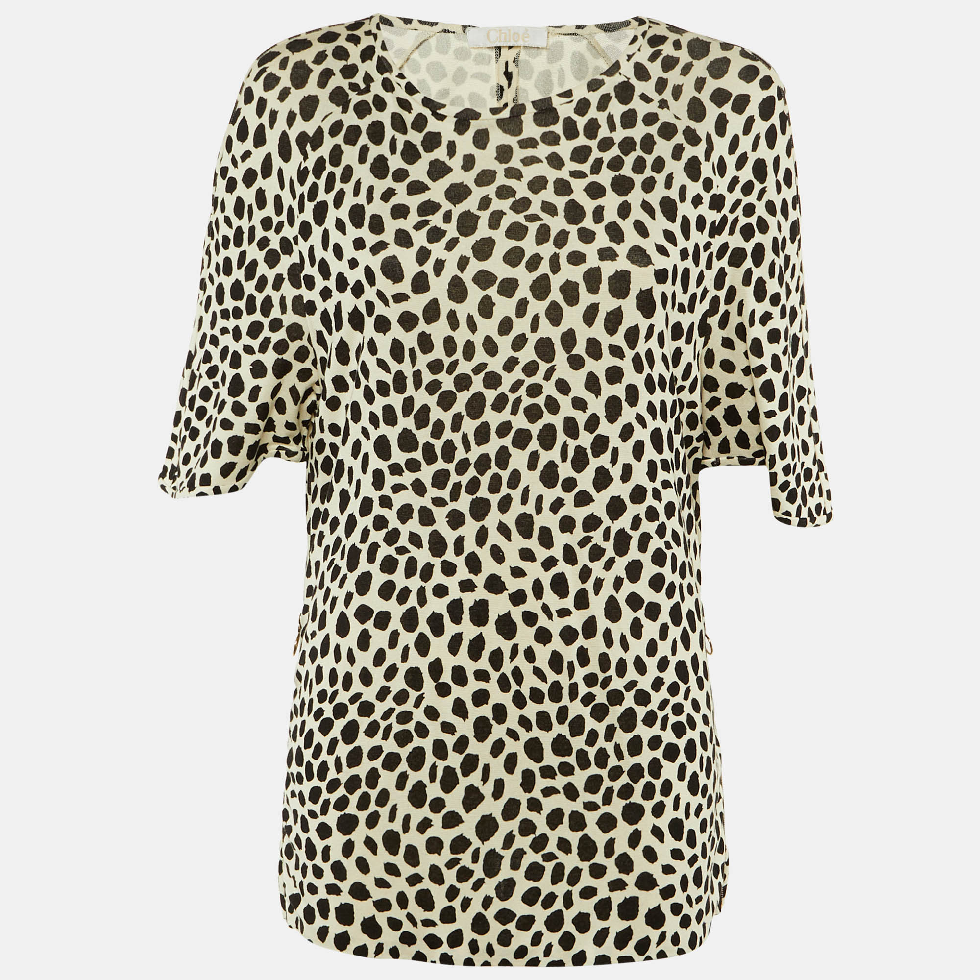

Chloe Cream/Black Leopard Print Jersey Top S