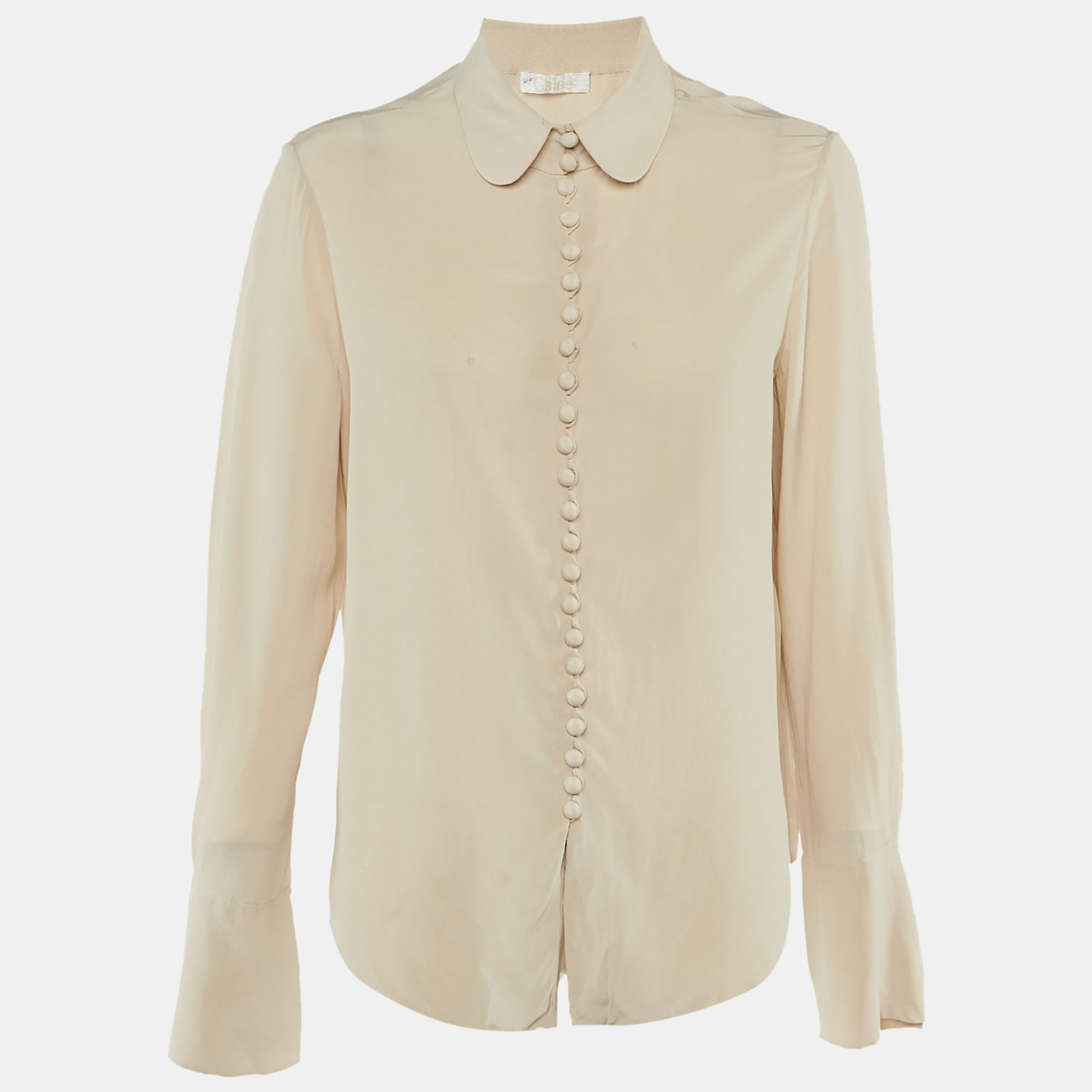 CHLOÉ Pre-owned Beige Silk Button Front Blouse L In Sand