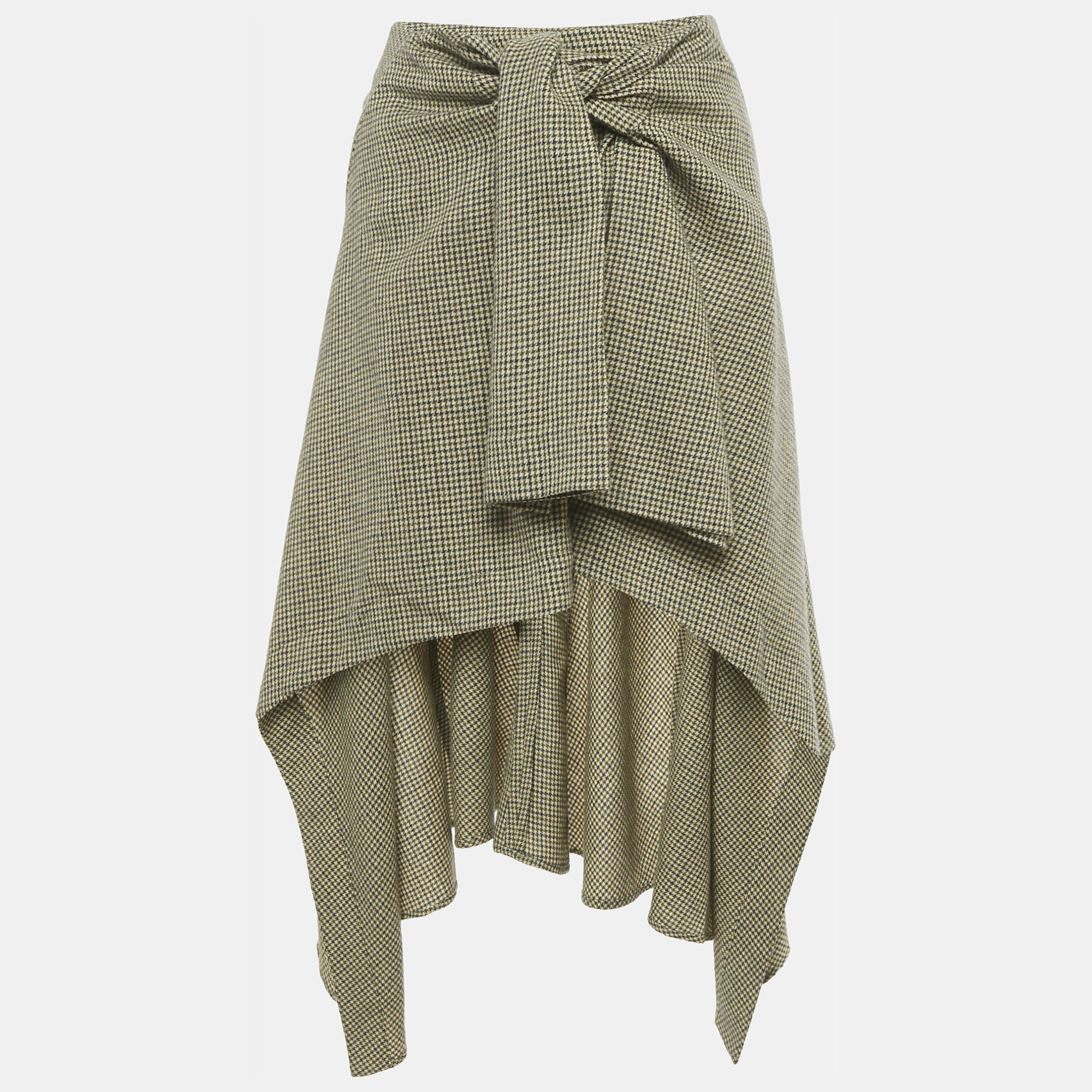 

Chloe Beige/Green Houndstooth Wool Knot Detail Asymmetric Skirt S