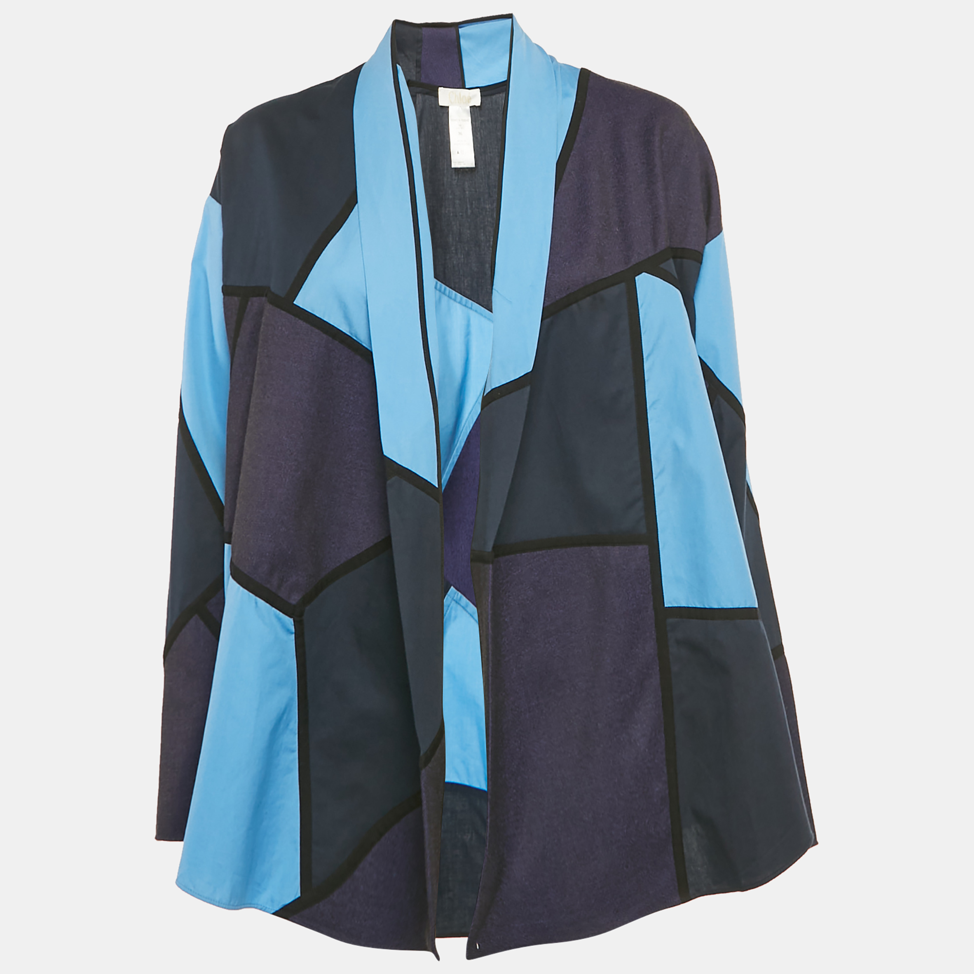 

Chloe Blue Patch Work Cotton Open-Front Shrug S
