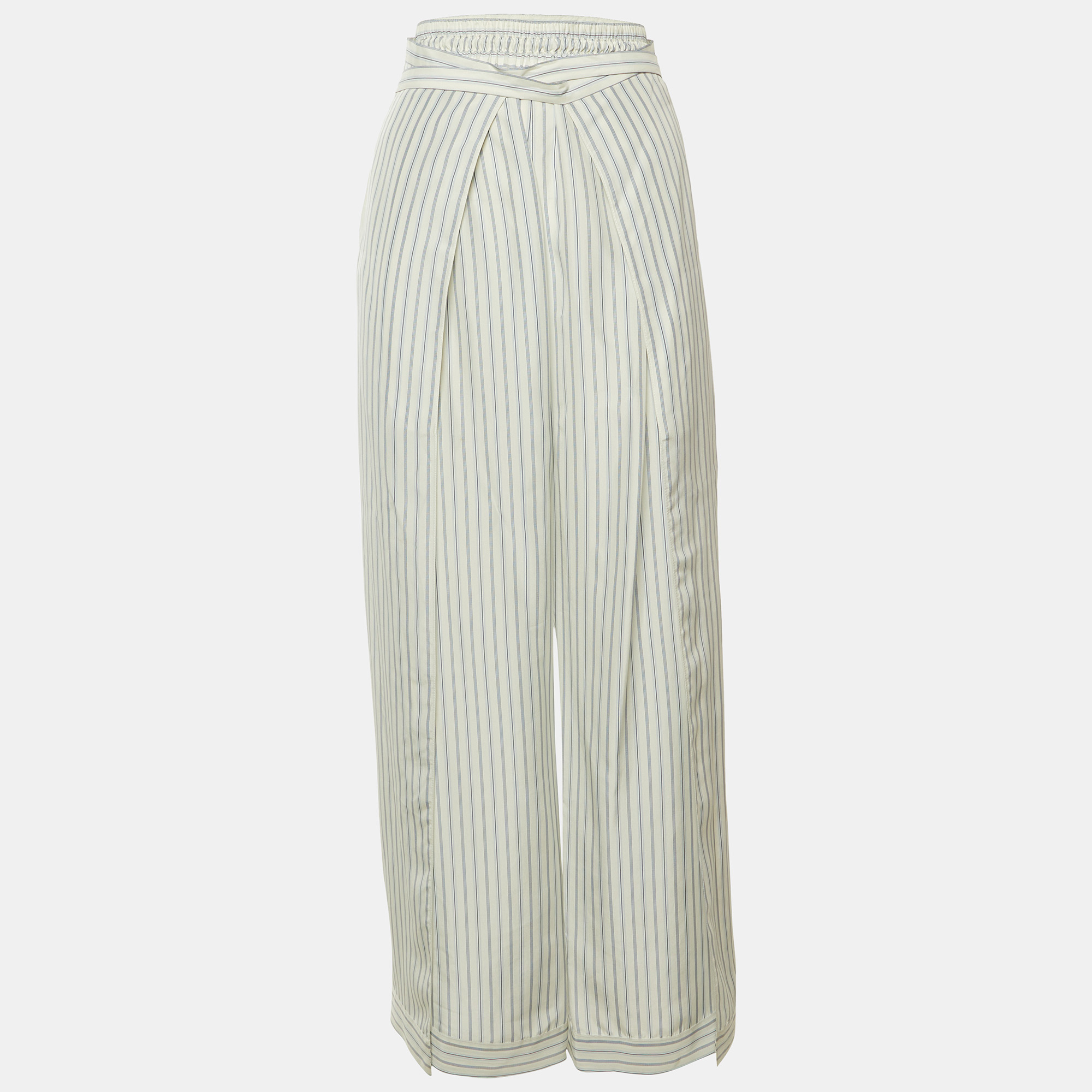 

Chloé White/Blue Striped Silk Tie Detail Trousers M