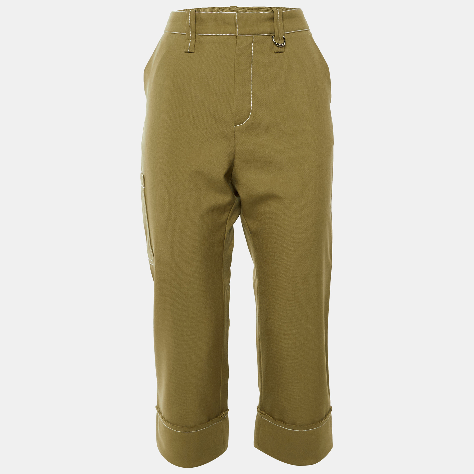 

Chloe Khaki Wool Blend Cuffed Capri Pants M, Green