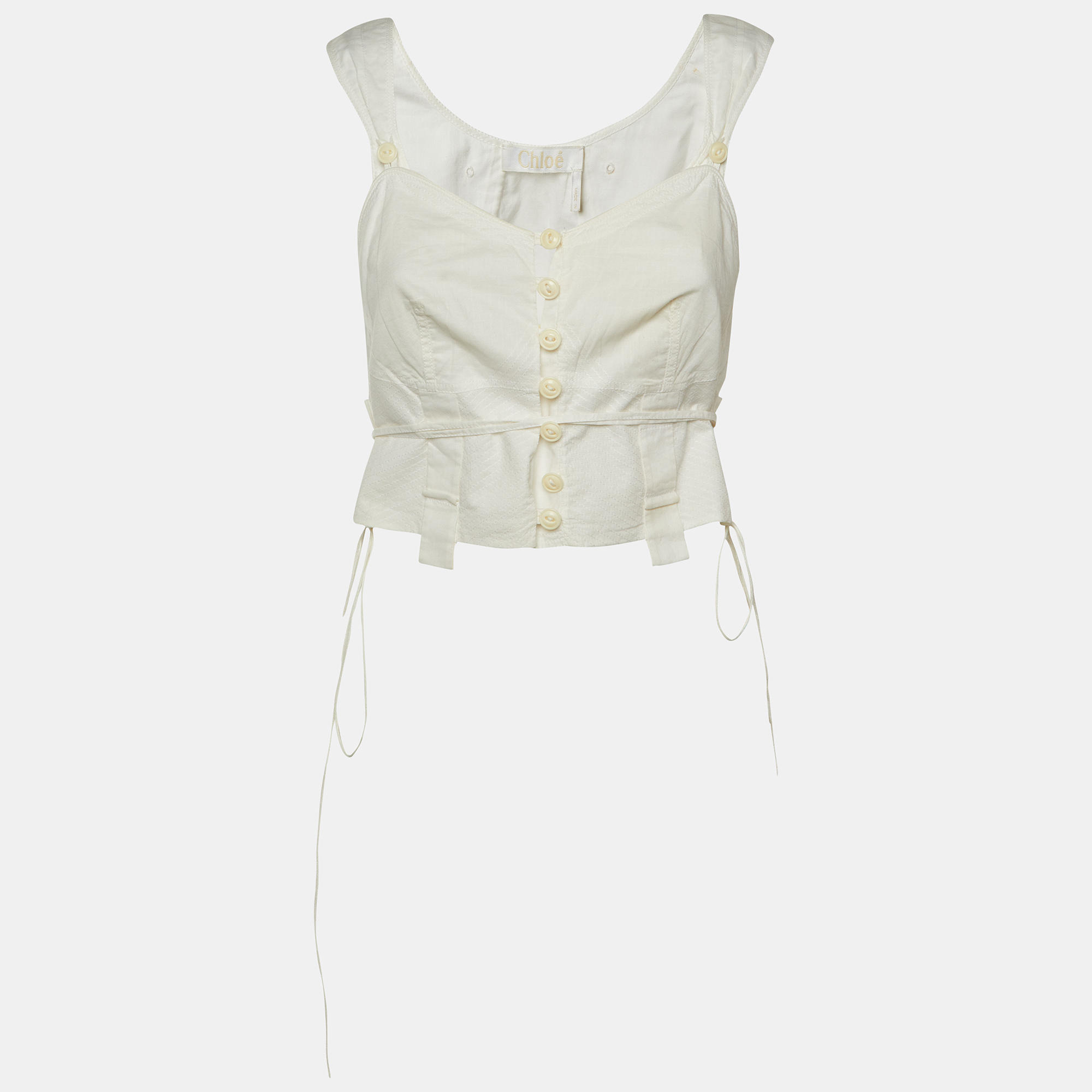 

Chloe White Cotton Tie Detail Bustier Top M