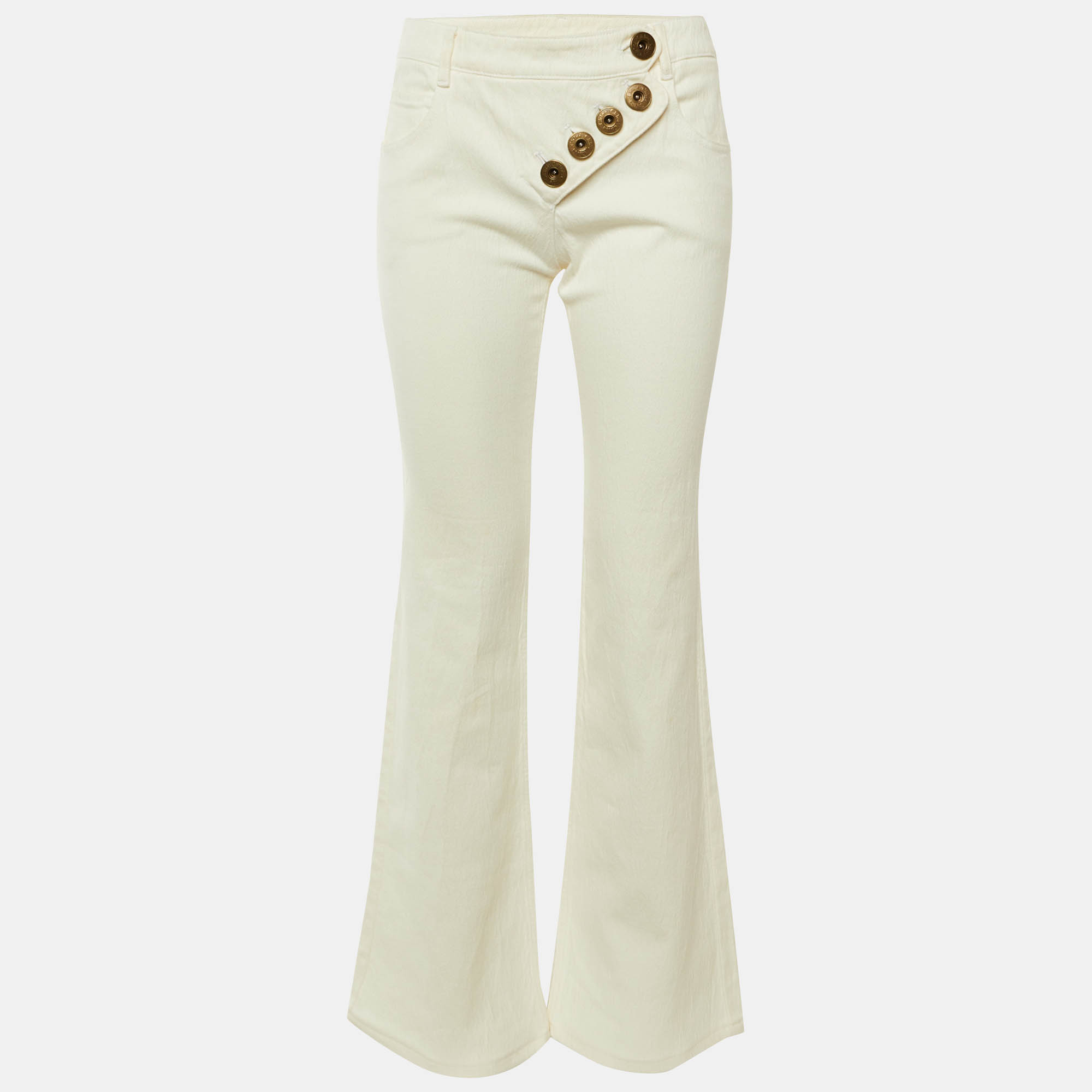 

Chloe White Crushed Denim Crossover Jeans M Waist 28"