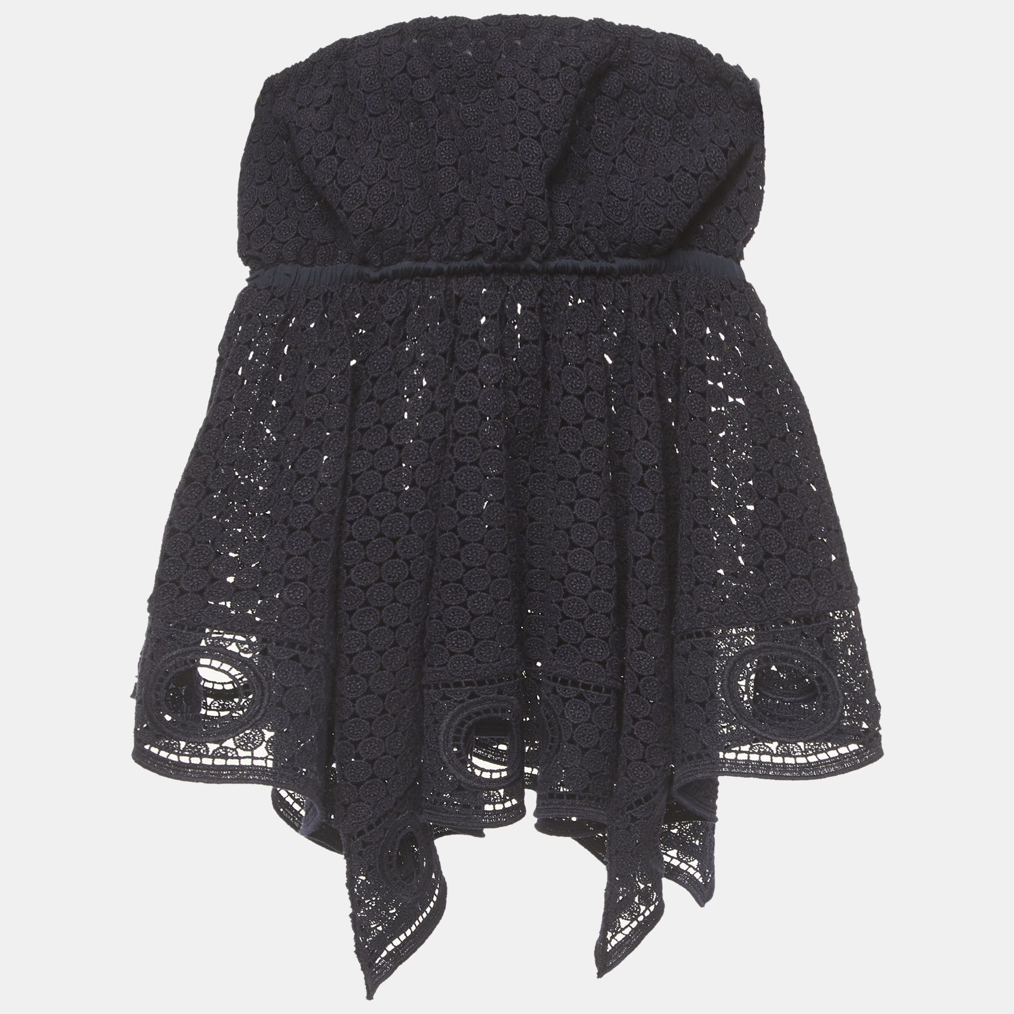 

Chloé Navy Blue Eyelet Lace Asymmetric Strapless Top M