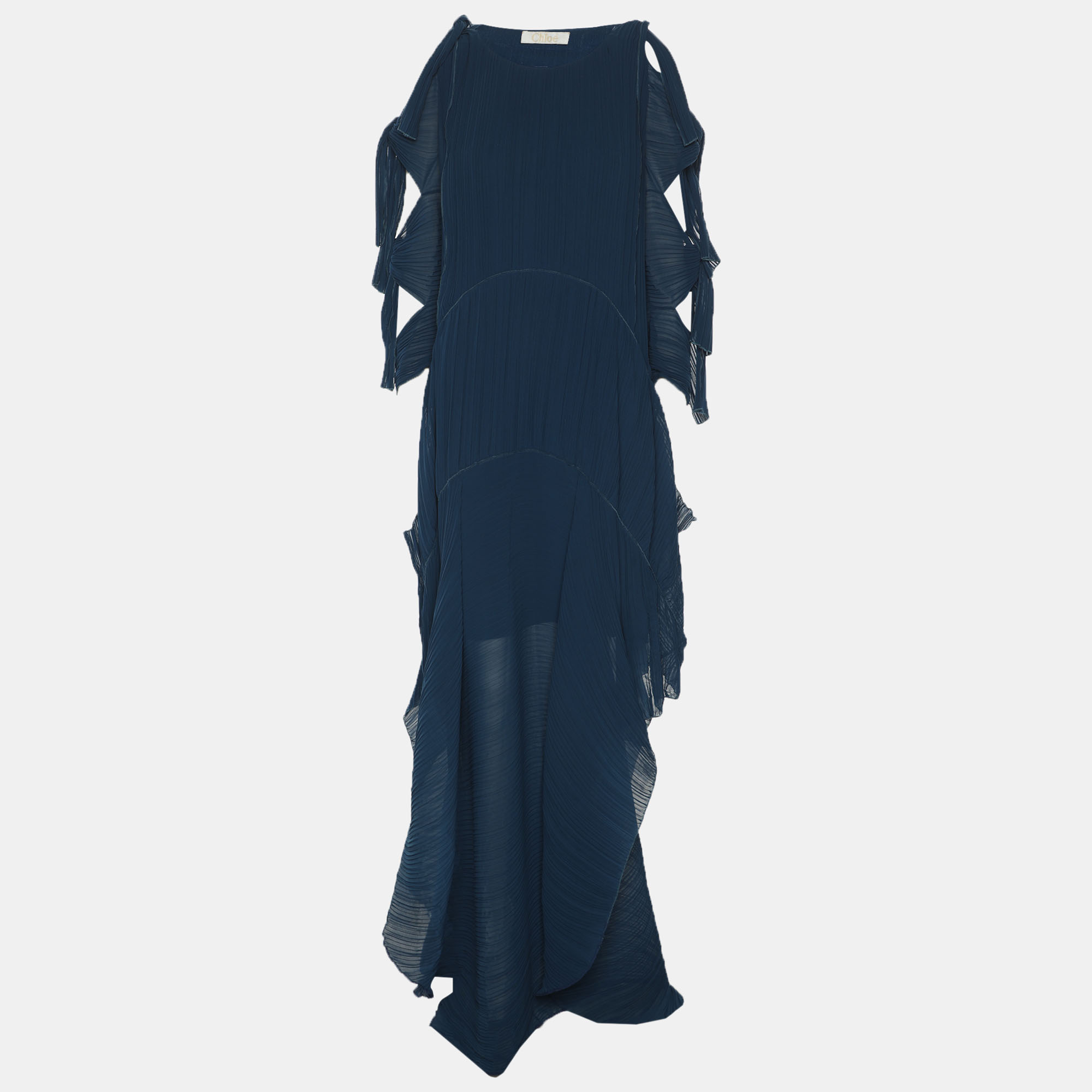 

Chloe Blue Chiffon Pleated Ruffle Maxi Dress M