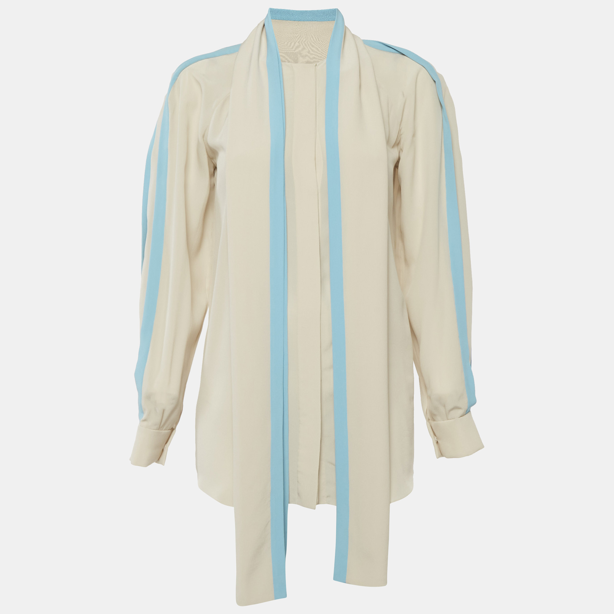 

Chloé Light Beige/Blue Silk Tie Detail Blouse S