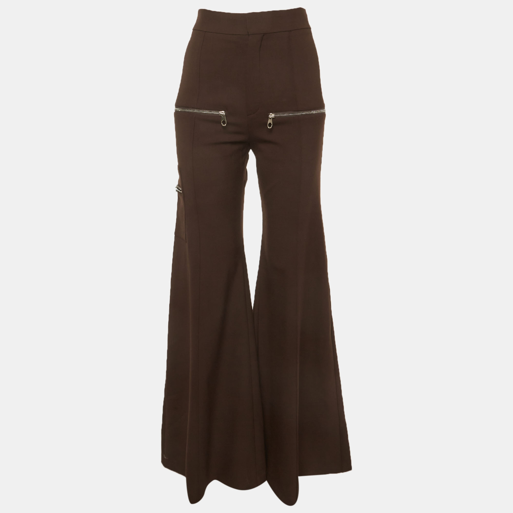 

Chloé Brown Gabardine Pocket Detail Wide Leg Pants M